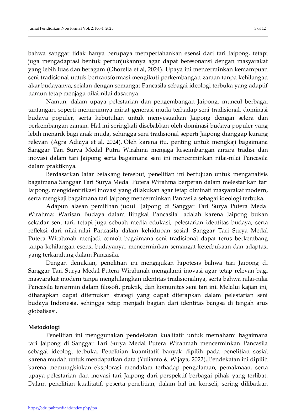 JURIS Tari Jaipong di Sanggar Tari Surya Medal Putera Wirahma Sebagai Warisan Budaya Dalam Bingkai Pancasila