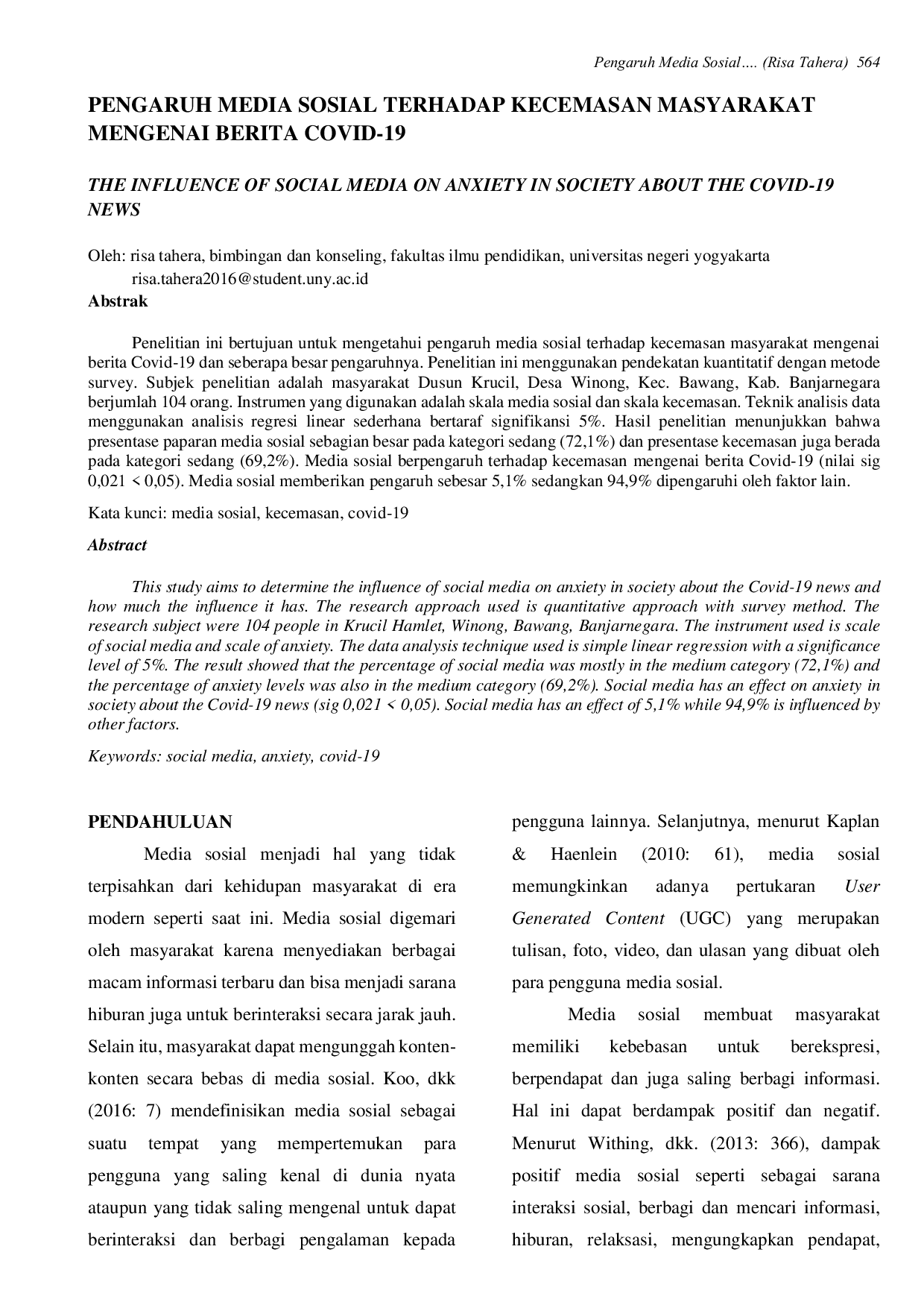 JURIS Pengaruh Media Sosial Terhadap Kecemasan Masyarakat Mengenai Berita Covid 19