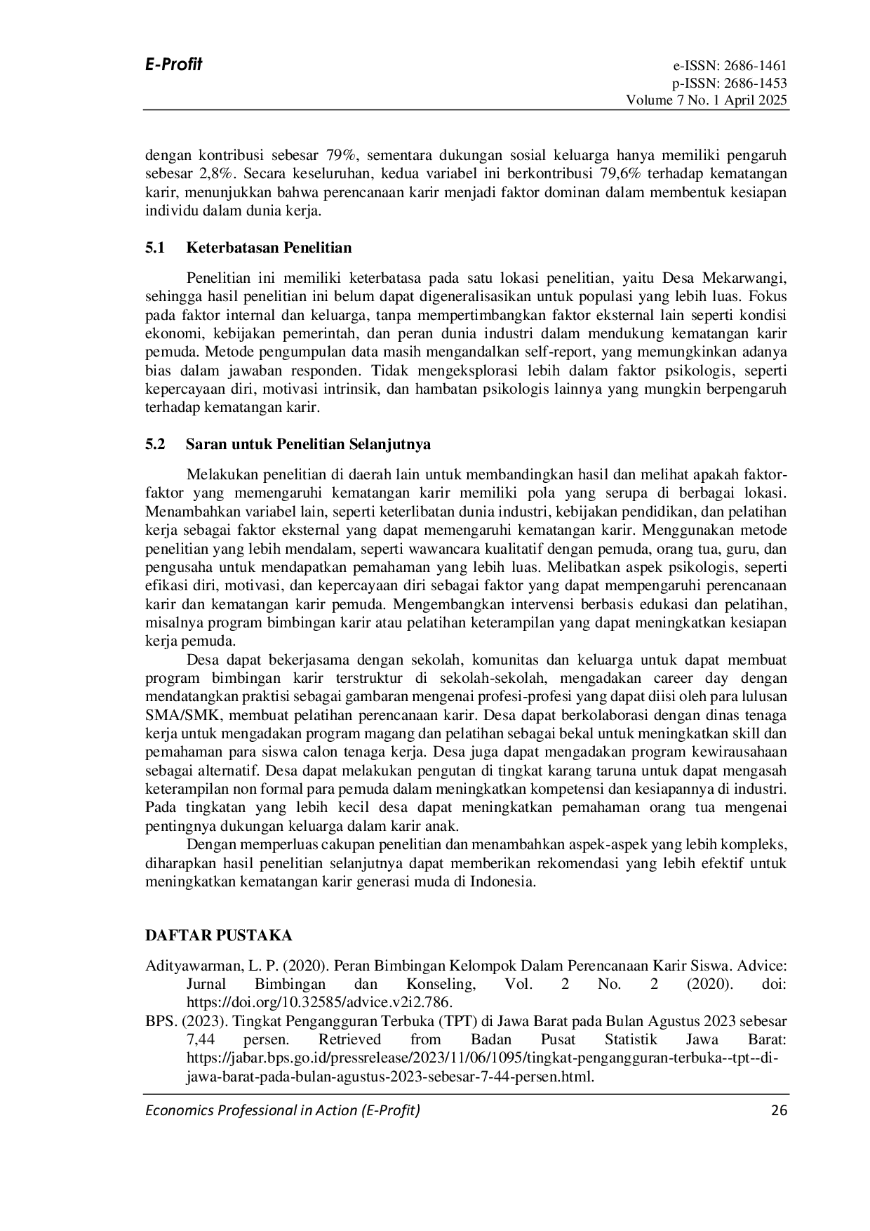 JURIS Peran Perencanaan Karir dan Dukungan Keluarga dalam Meningkatkan Kematangan Karir Pemuda Desa Mekarwangi