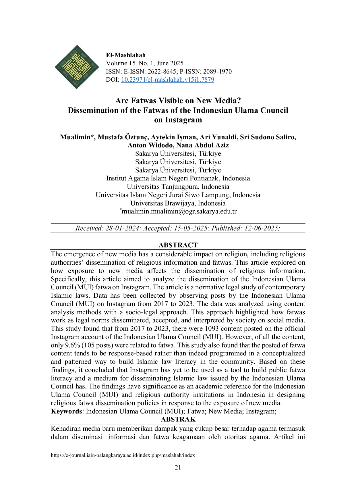 JURIS Are Fatwas Visible on New Media Dissemination of the Fatwas of the Indonesian Ulama Council on Instagram