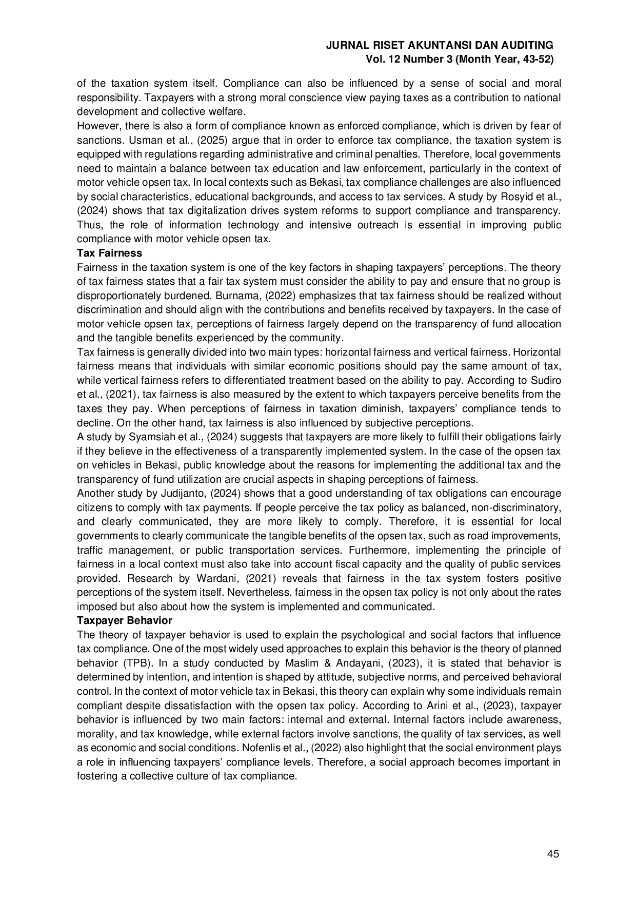 JURIS Opsen Tax Fairness and Its Influence on Motor Vehicle Tax Compliance in Bekasi