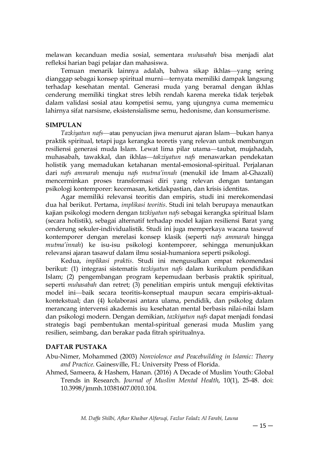 JURIS Membangun Benteng Jiwa Pensucian Diri Sebagai Pondasi Kesehatan Mental Dan Spiritual Generasi Muda Islam