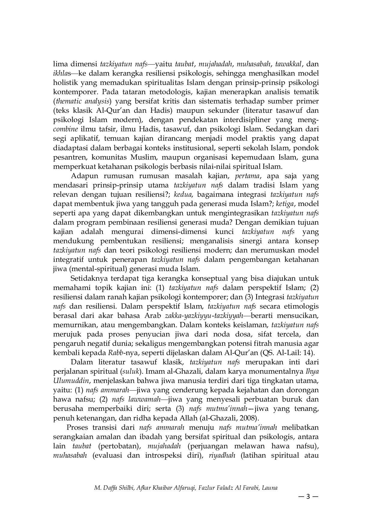 JURIS Membangun Benteng Jiwa Pensucian Diri Sebagai Pondasi Kesehatan Mental Dan Spiritual Generasi Muda Islam