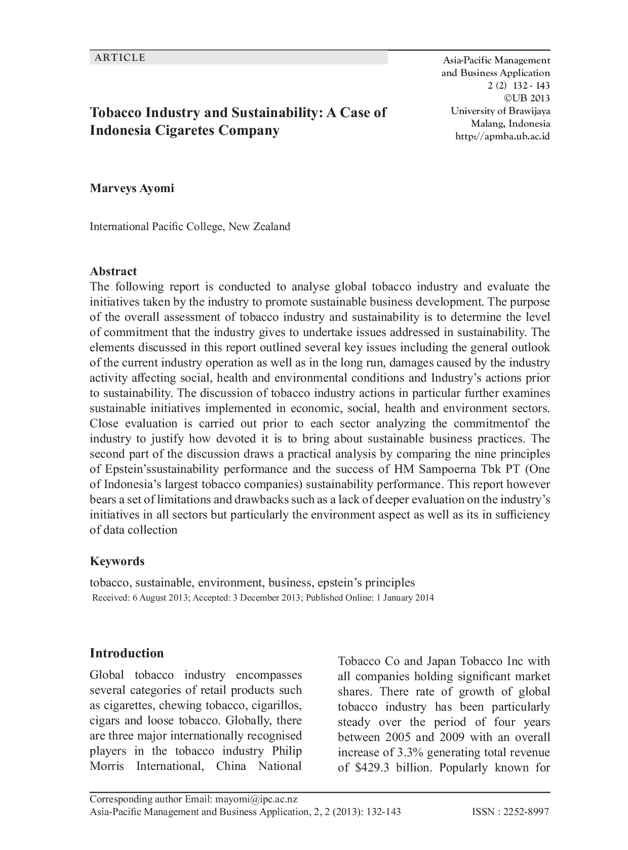 JURIS Tobacco Industry and Sustainability A Case of Indonesia Cigaretes Company