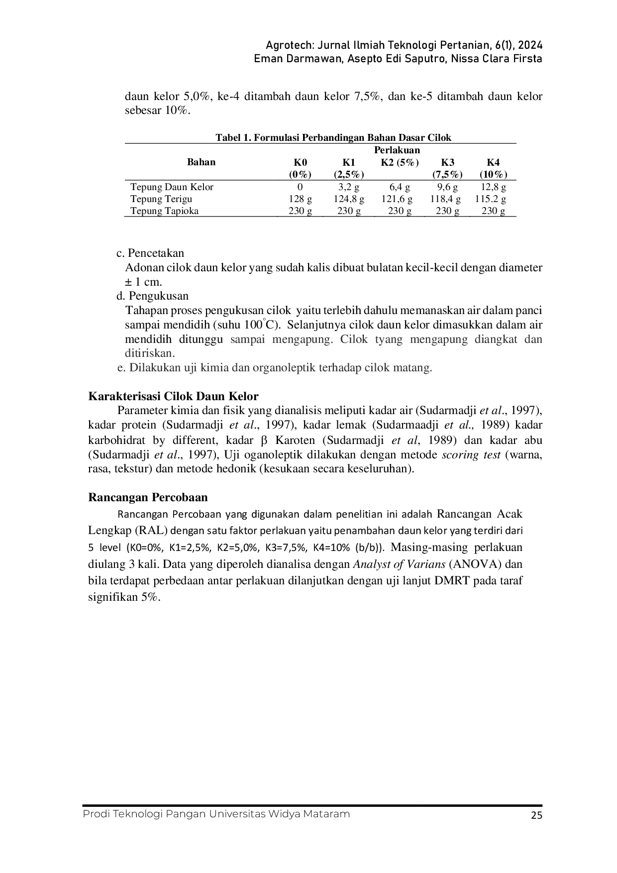 JURIS Kandungan Gizi dan Daya Terima Cilok dengan Penambahan Daun Kelor Moringa oleifera