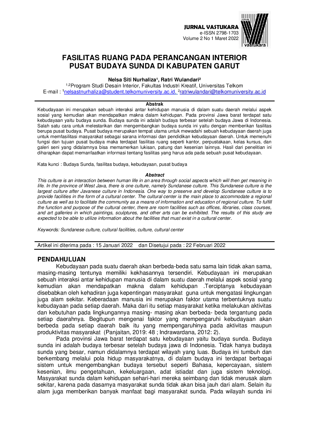 JURIS Fasilitas Ruang Pada Perancangan Interior Pusat Budaya Sunda Di Kabupaten Garut