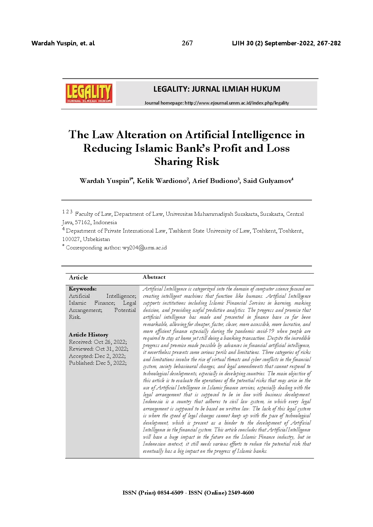 juris The law alteration on artificial intelligence in reducing Islamic bank s profit and loss sharing risk