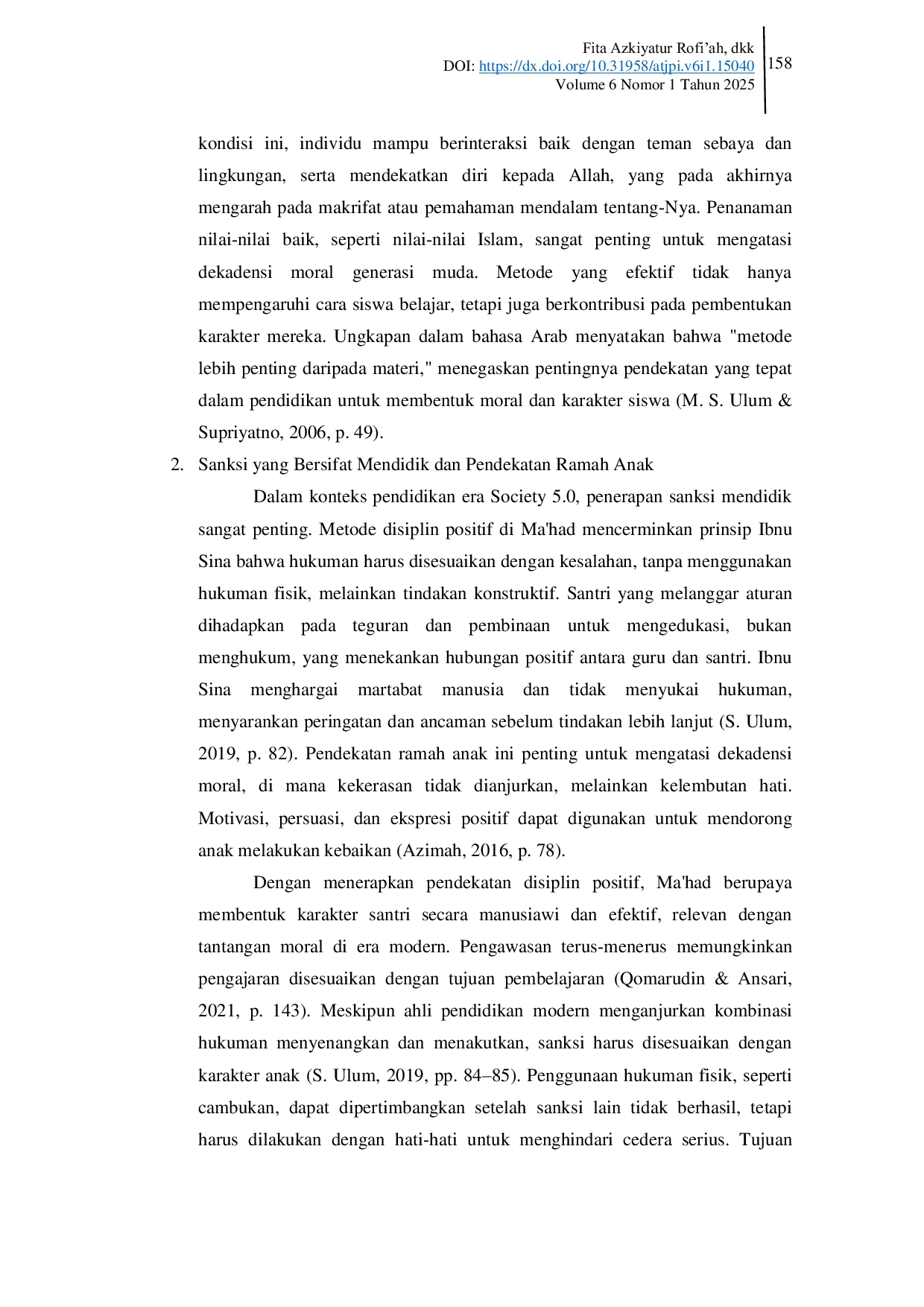 JURIS Analisis Korelasi Pemikiran Ibnu Sina dalam Implementasi Disiplin Positif di Ma had MAN 1 Gresik