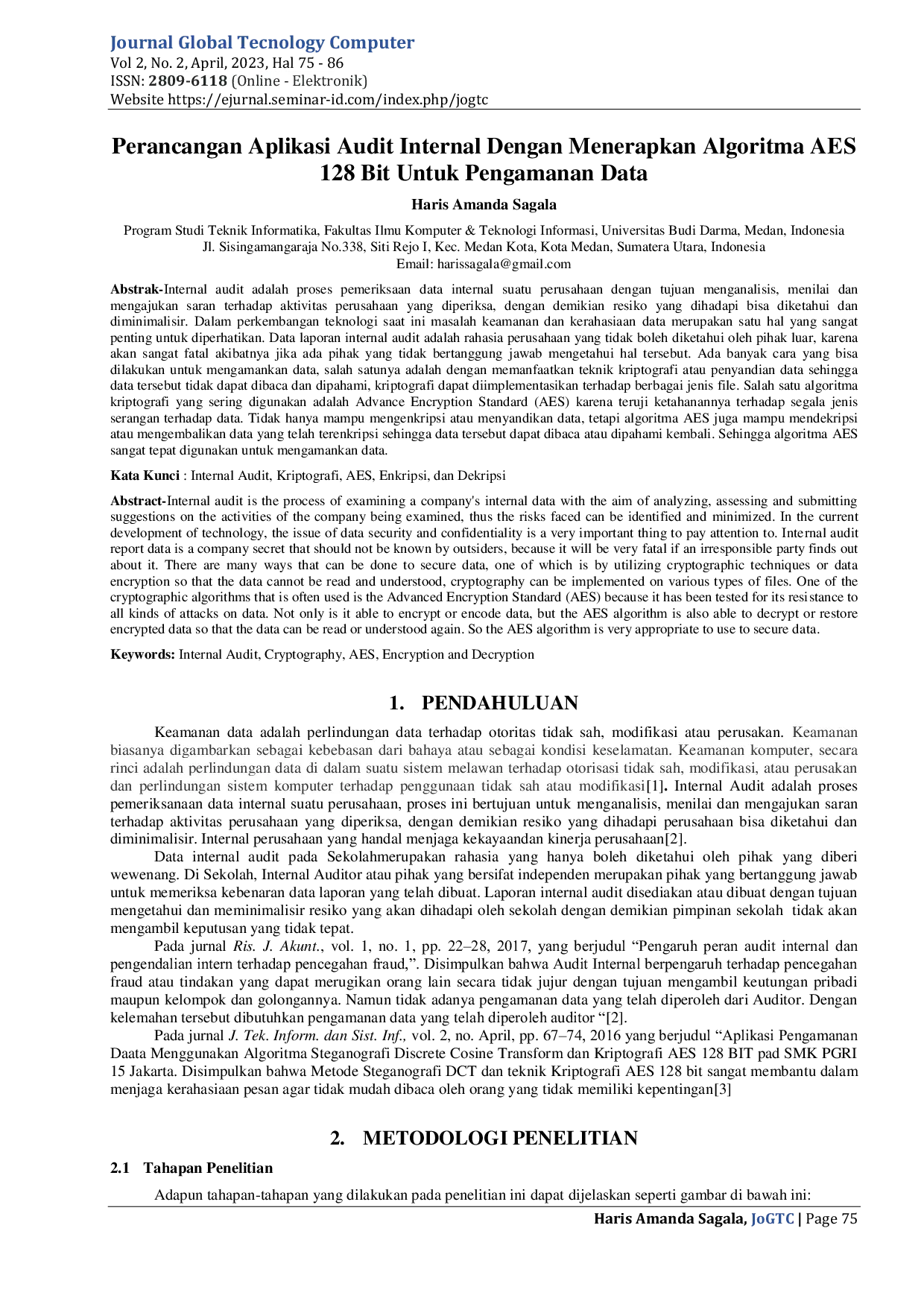 JURIS Perancangan Aplikasi Audit Internal Dengan Menerapkan Algoritma AES 128 Bit Untuk Pengamanan Data