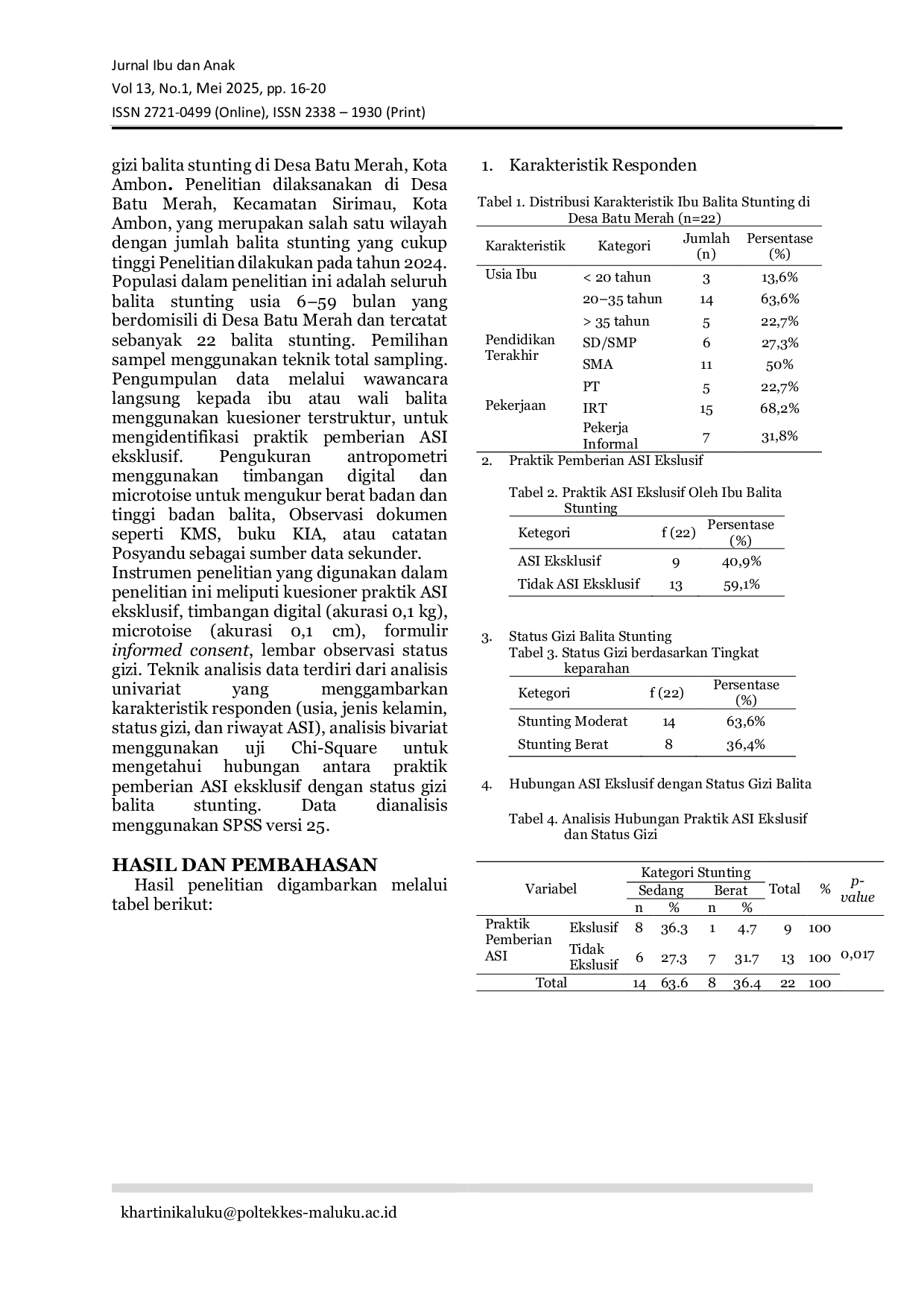 JURIS Relationship Between Exclusive Breastfeeding and Nutritional Status of Toddlers
