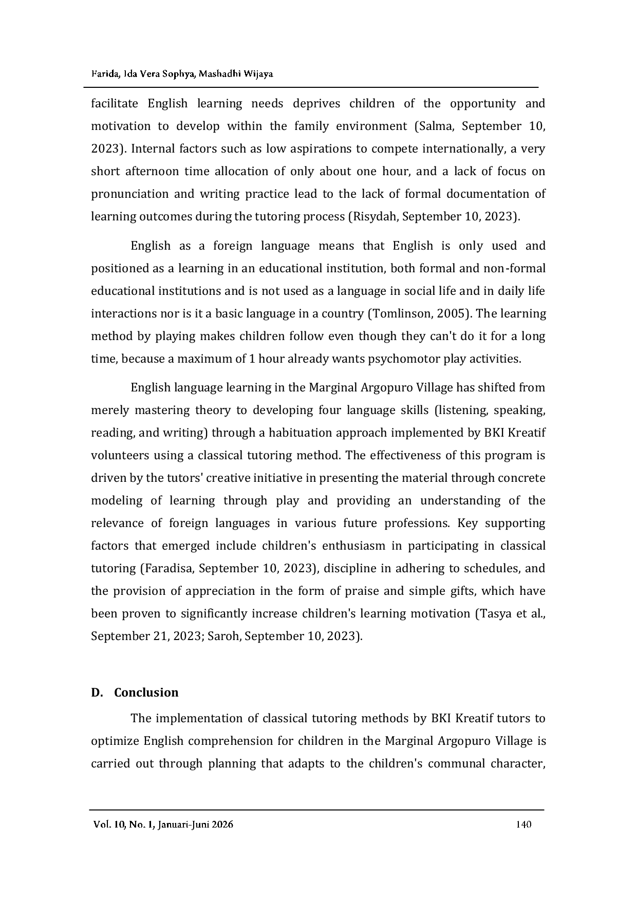 JURIS The Application of Creative Contextual Classical Guidance in Improving Children s English Literacy in Marginalized Communities