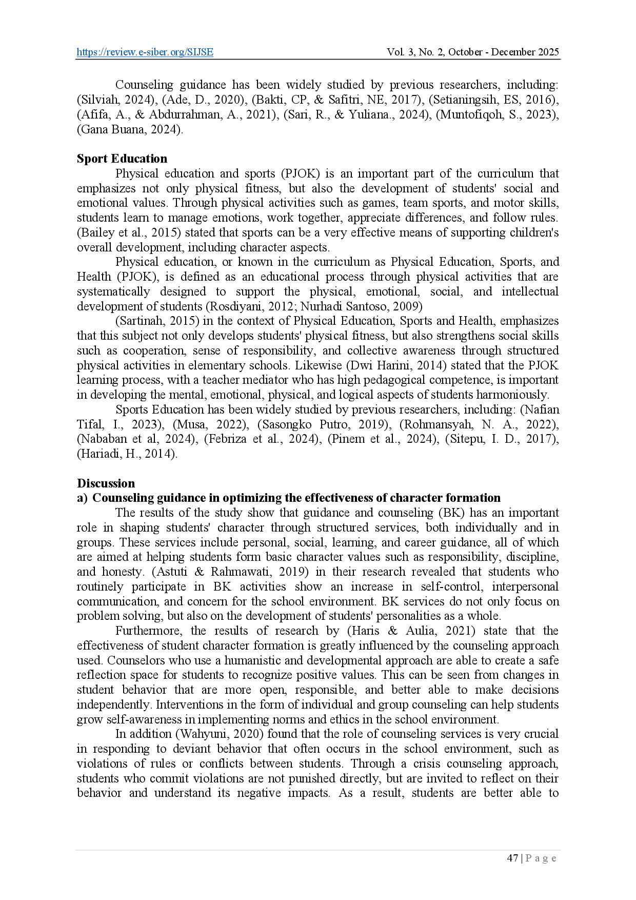 juris The Role of Counseling Guidance in Optimizing the Effectiveness of Sport Education for Character Formation of Students