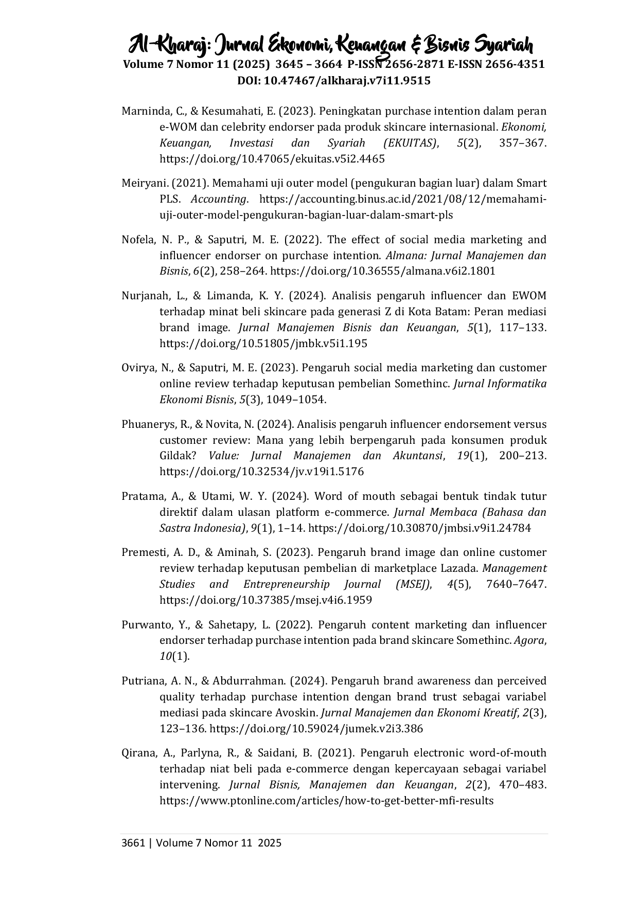 juris Peran Customer Online Review dalam Memediasi Niat Beli Produk Skincare