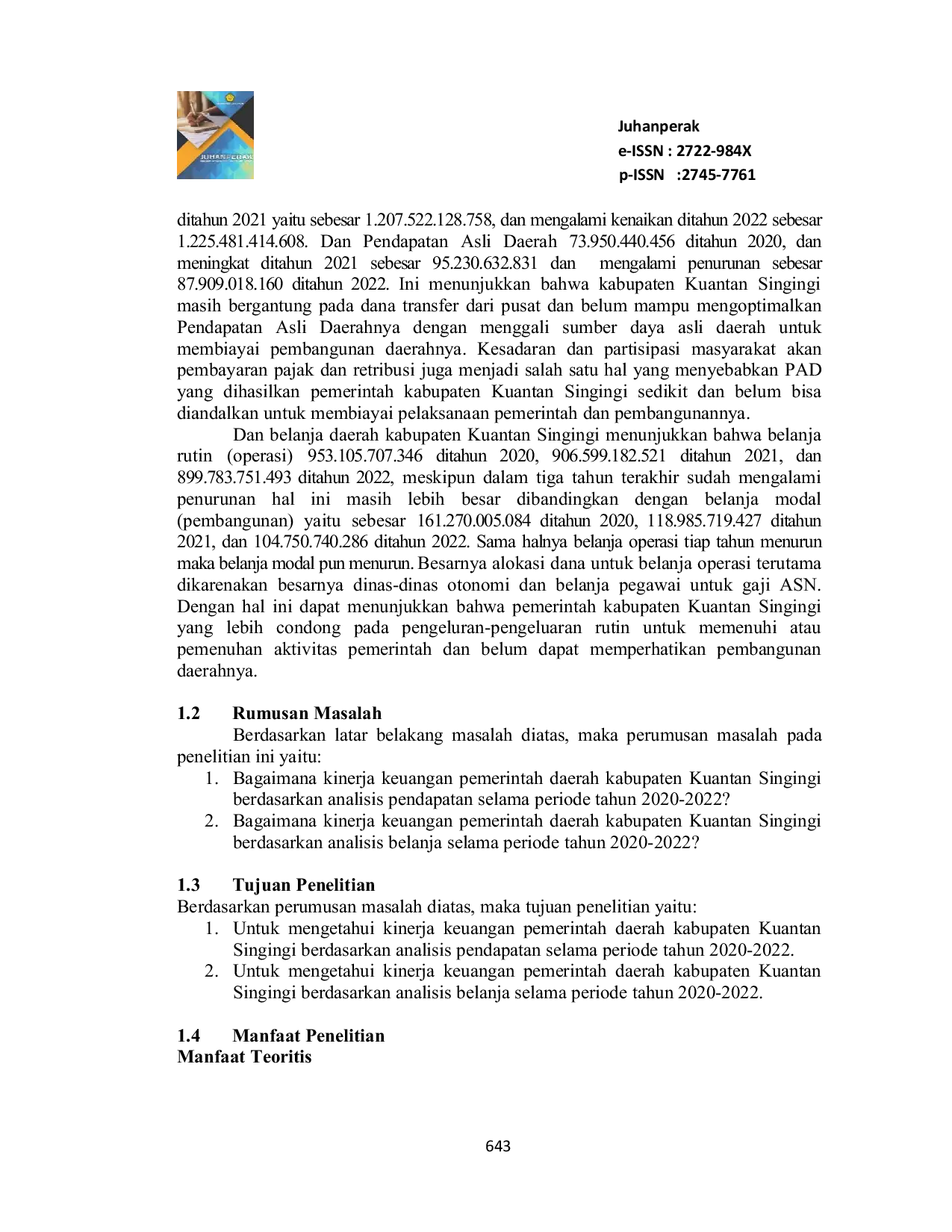 JURIS Analisis Rasio Keuangan Daerah Dalam Menilai Kinerja Keuangan Pemerintah Daerah Kabupaten Kuantan Singingi