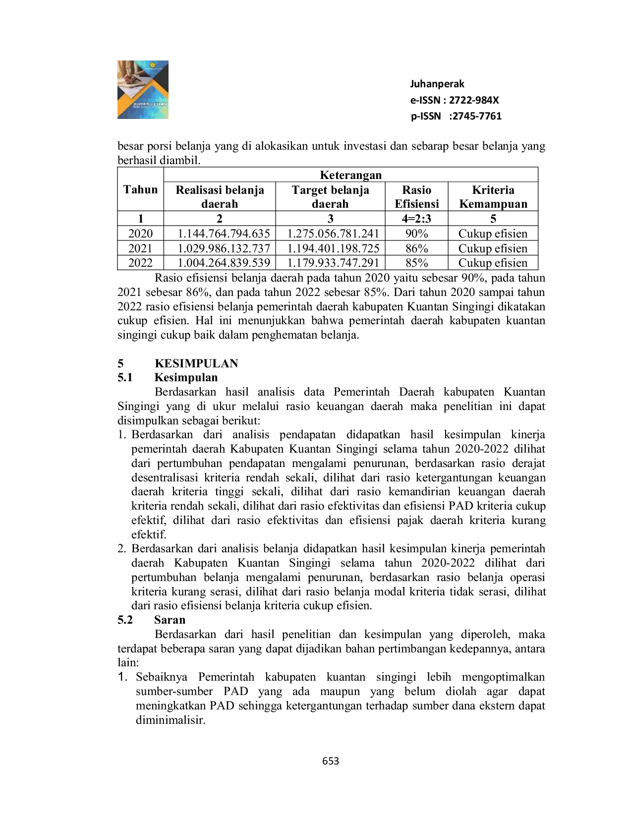 JURIS Analisis Rasio Keuangan Daerah Dalam Menilai Kinerja Keuangan Pemerintah Daerah Kabupaten Kuantan Singingi