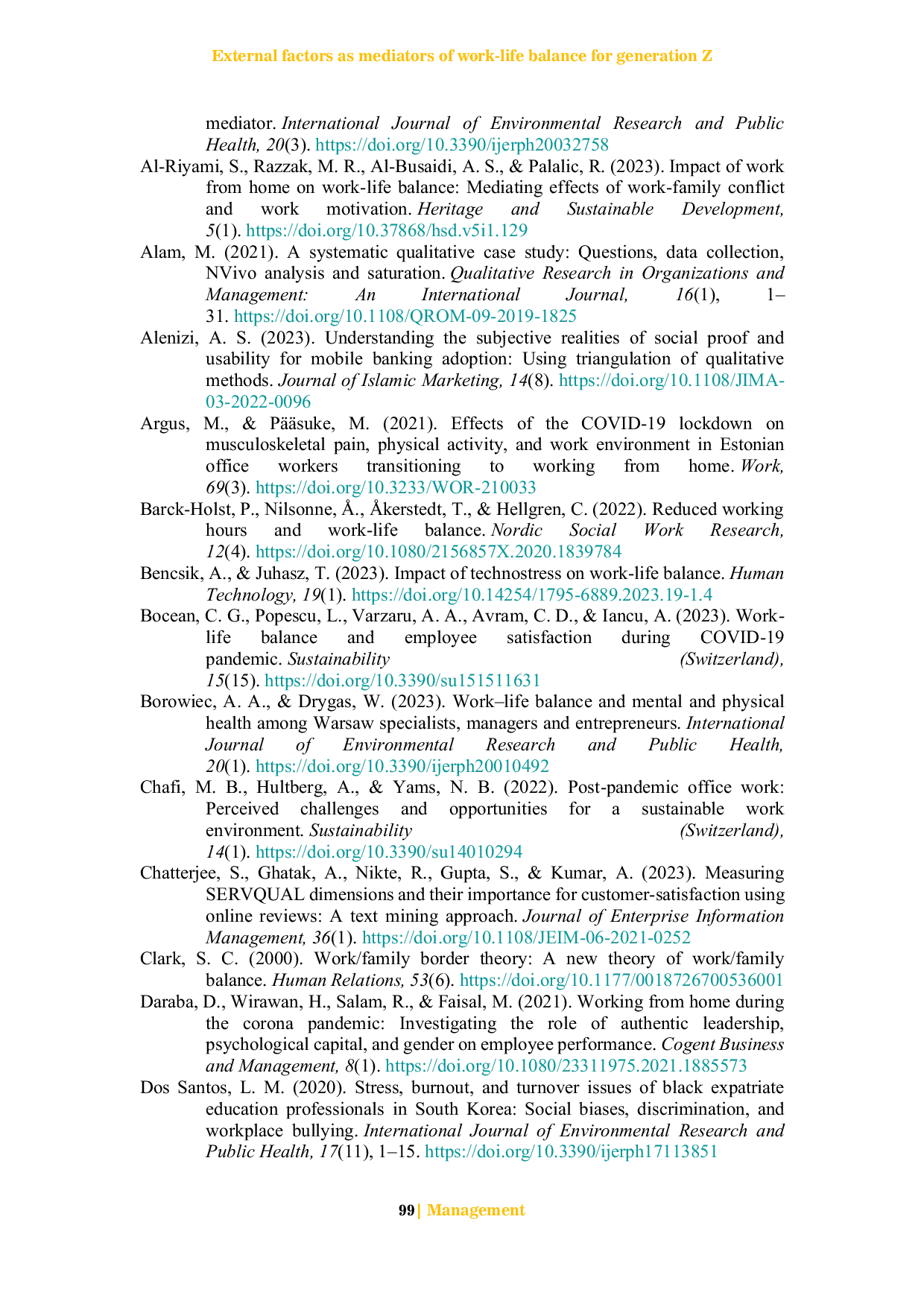 JURIS External factors as mediators of work life balance for generation Z