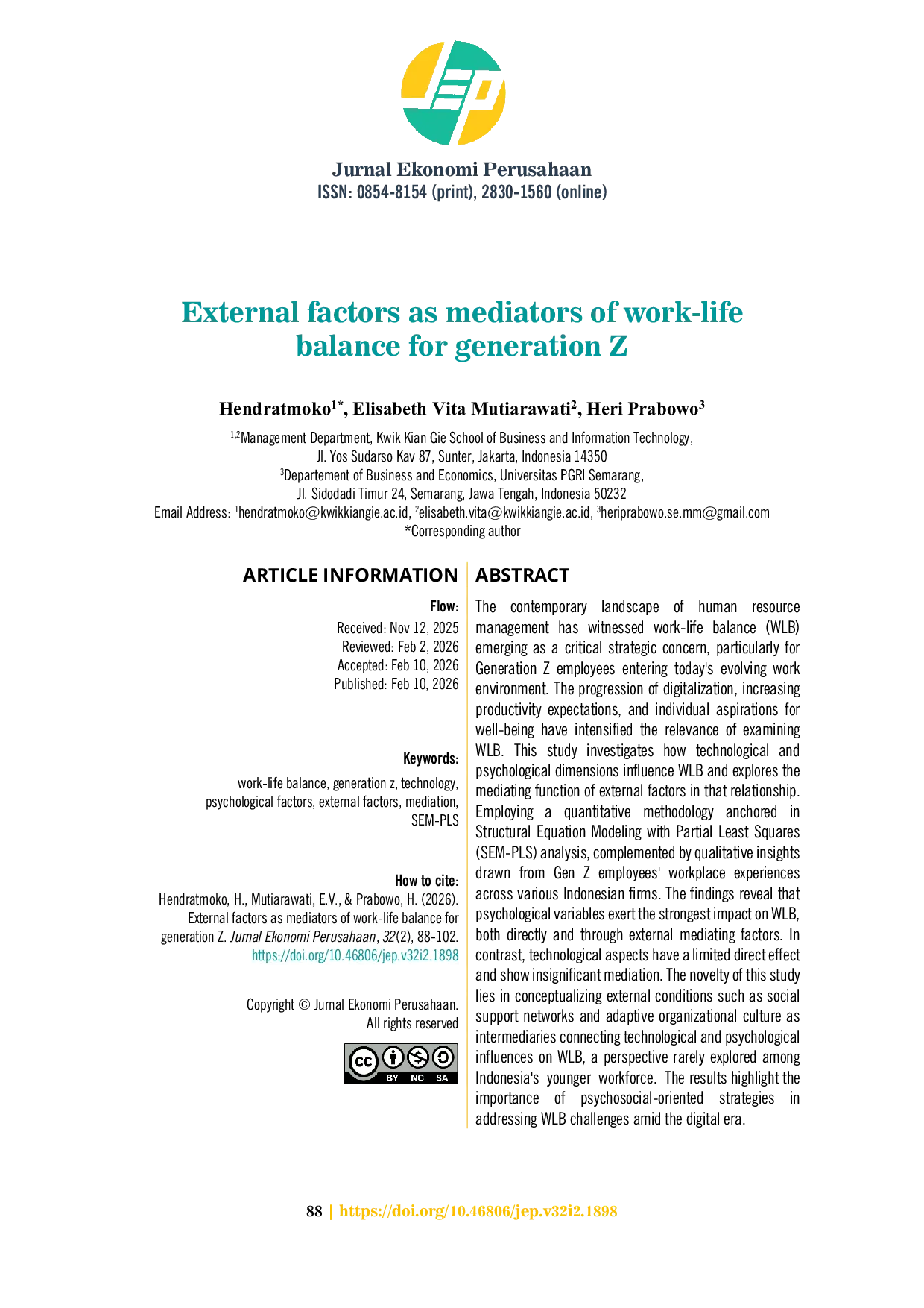 JURIS External factors as mediators of work life balance for generation Z