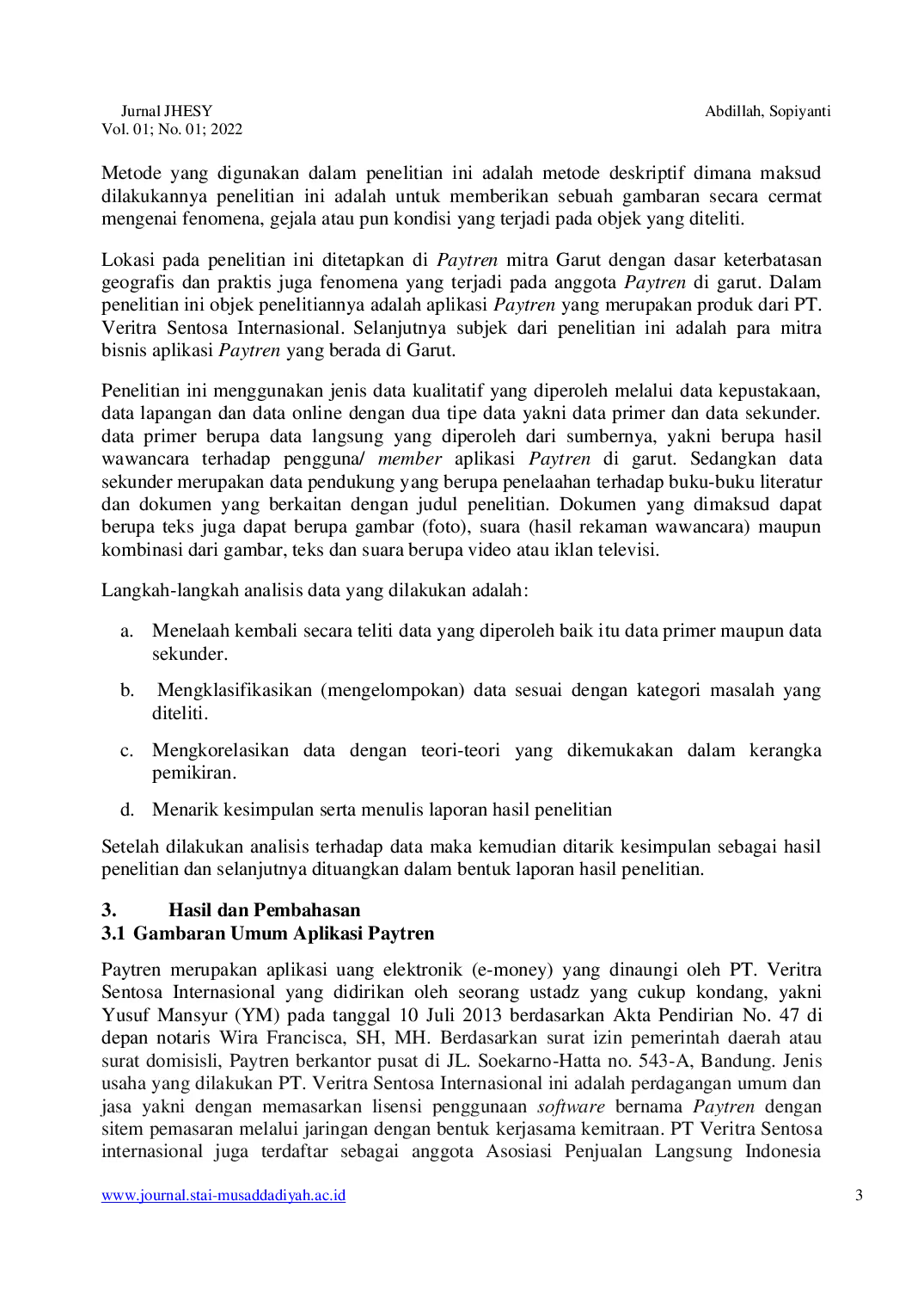 JURIS Tinjauan Hukum Islam Terhadap Sistem Jual Beli aplikasi Paytren Pada PT Veritra sentosa Internasional Mitra Garut