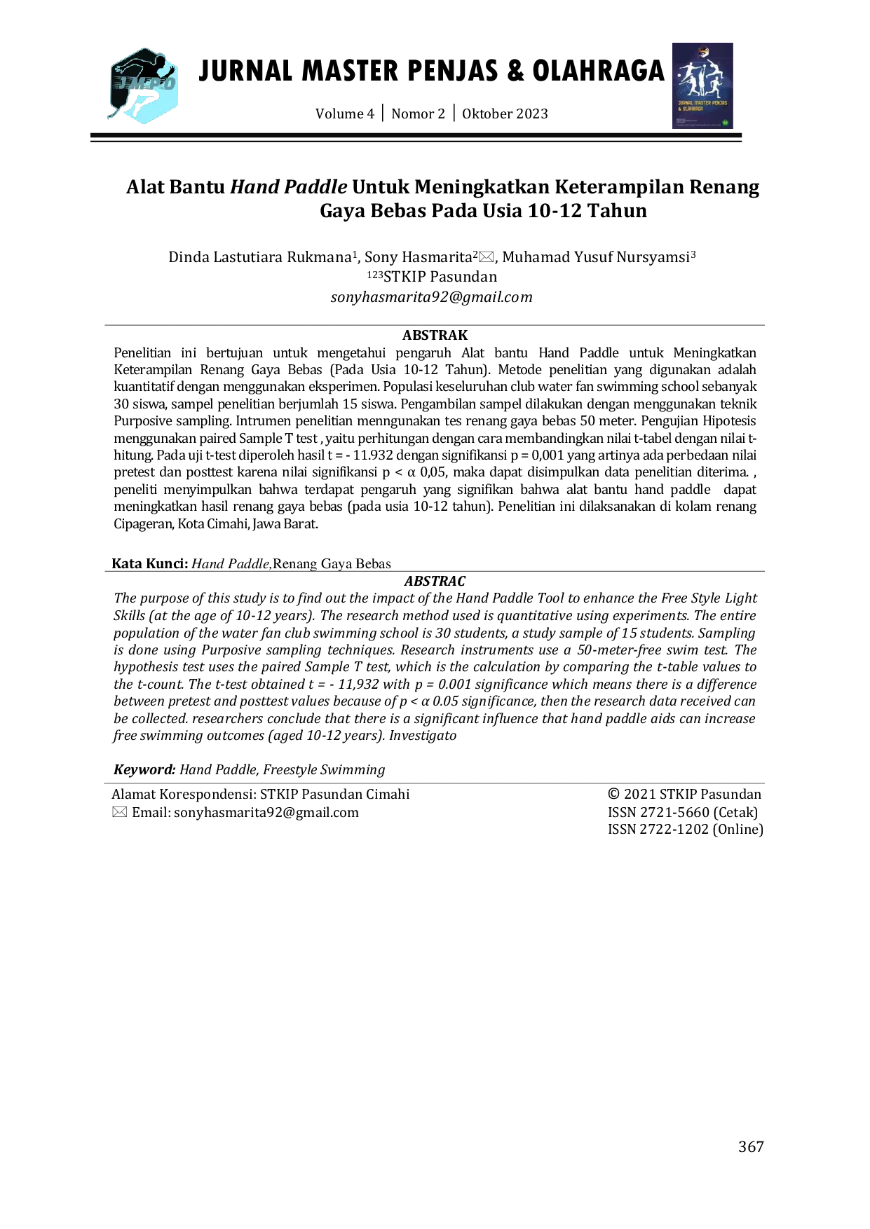 JURIS Alat Bantu Hand Paddle Untuk Meningkatkan Keterampilan Renang Gaya Bebas Pada Usia 10 12 Tahun