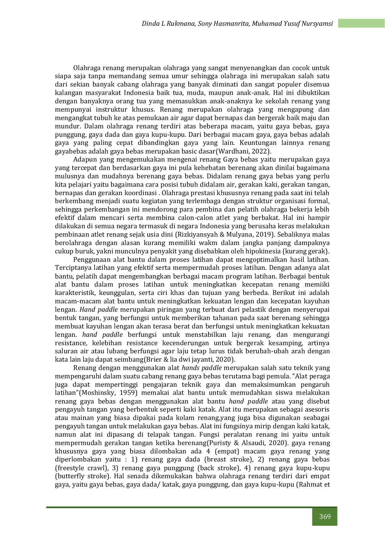 JURIS Alat Bantu Hand Paddle Untuk Meningkatkan Keterampilan Renang Gaya Bebas Pada Usia 10 12 Tahun