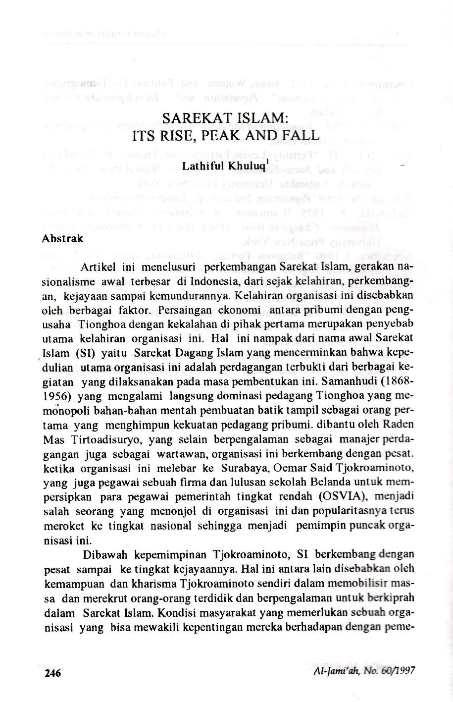 JURIS Sarekat Islam Its Rise Peak and Fall