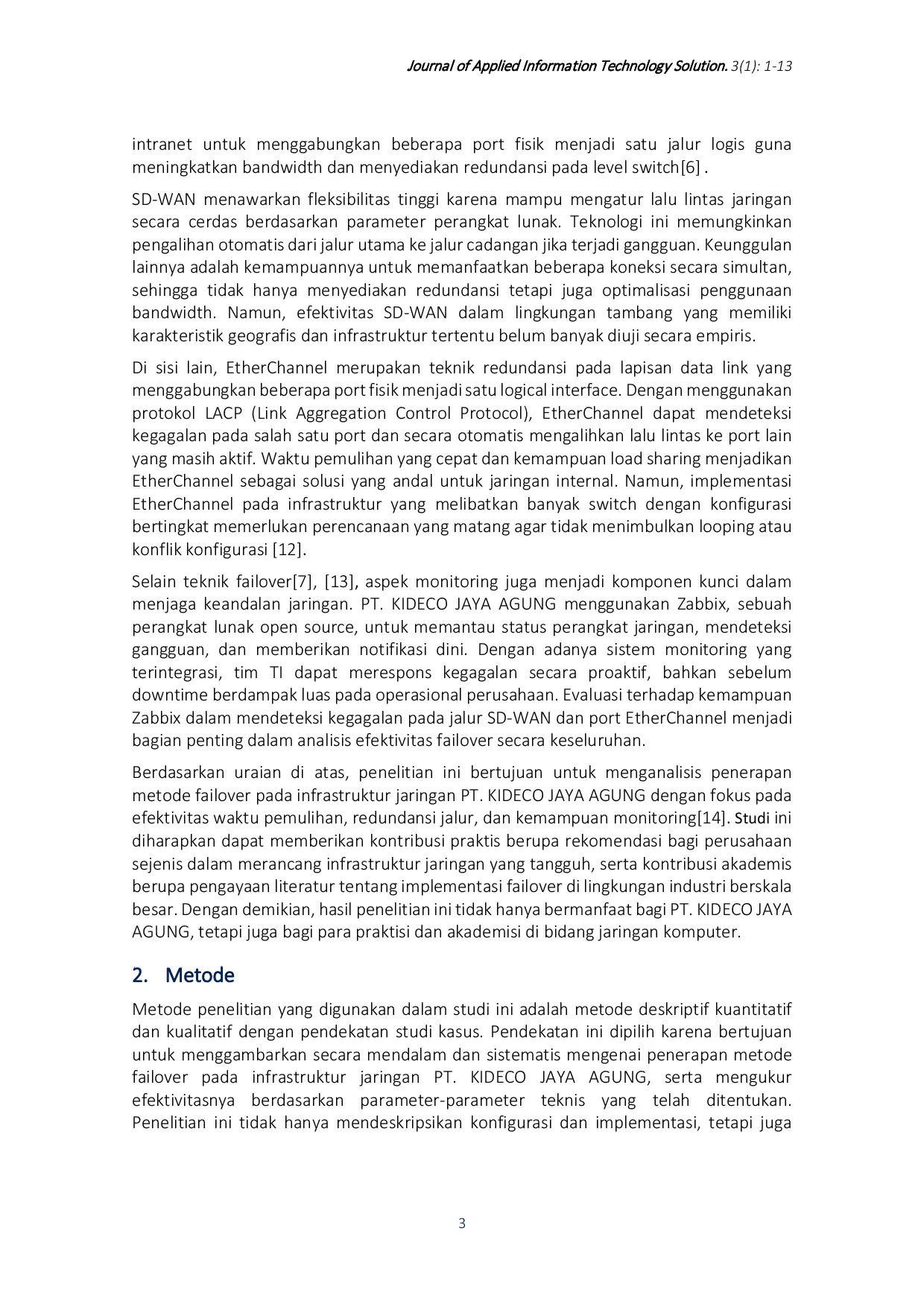 JURIS Analisis Penerapan Metode Failover Dalam Infrastruktur Jaringan Pt Kideco Jaya Agung