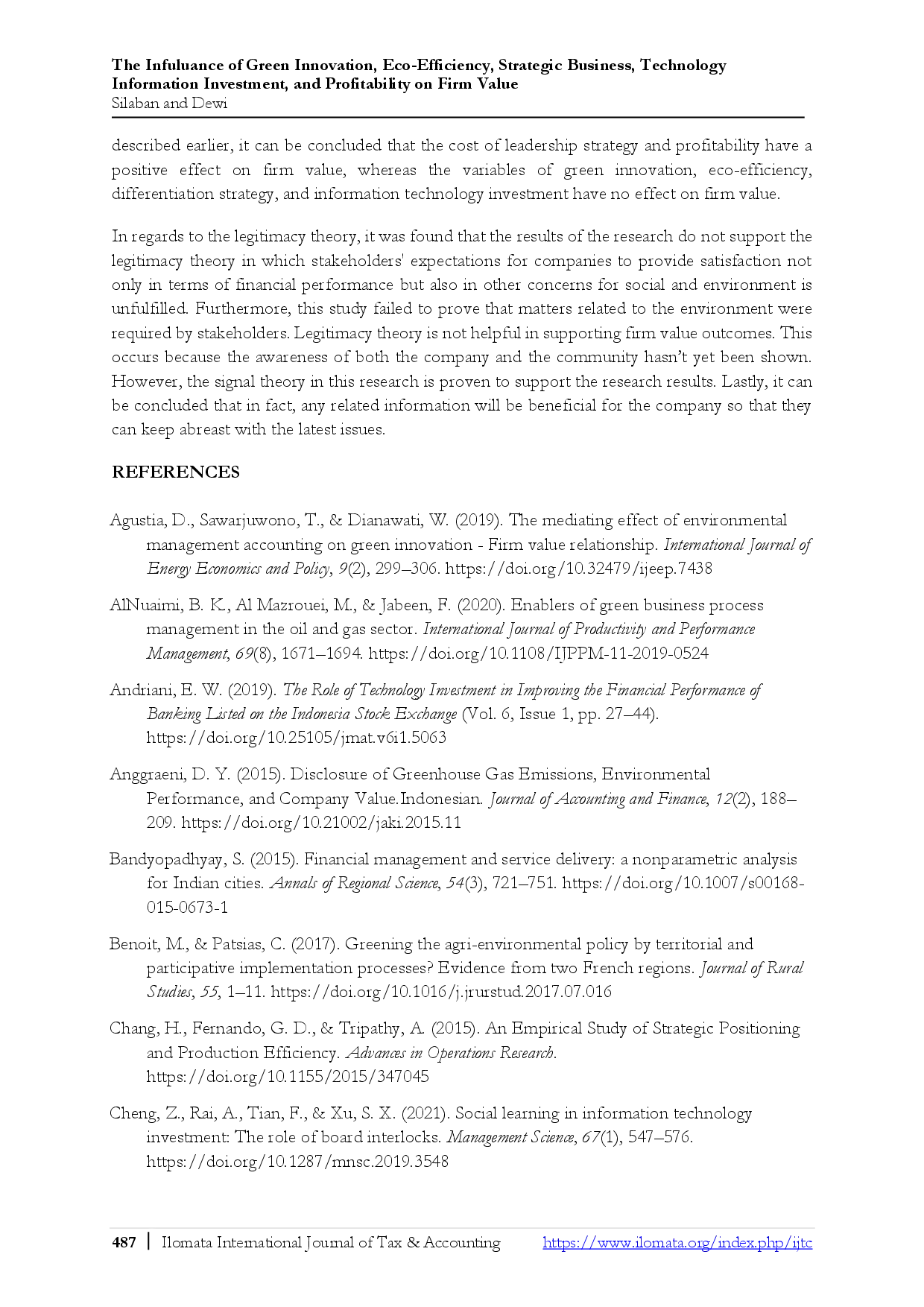 juris The Effects of Green Innovation Eco Efficiency Business Strategy Technology Information Investment and Profitability on Firm Value