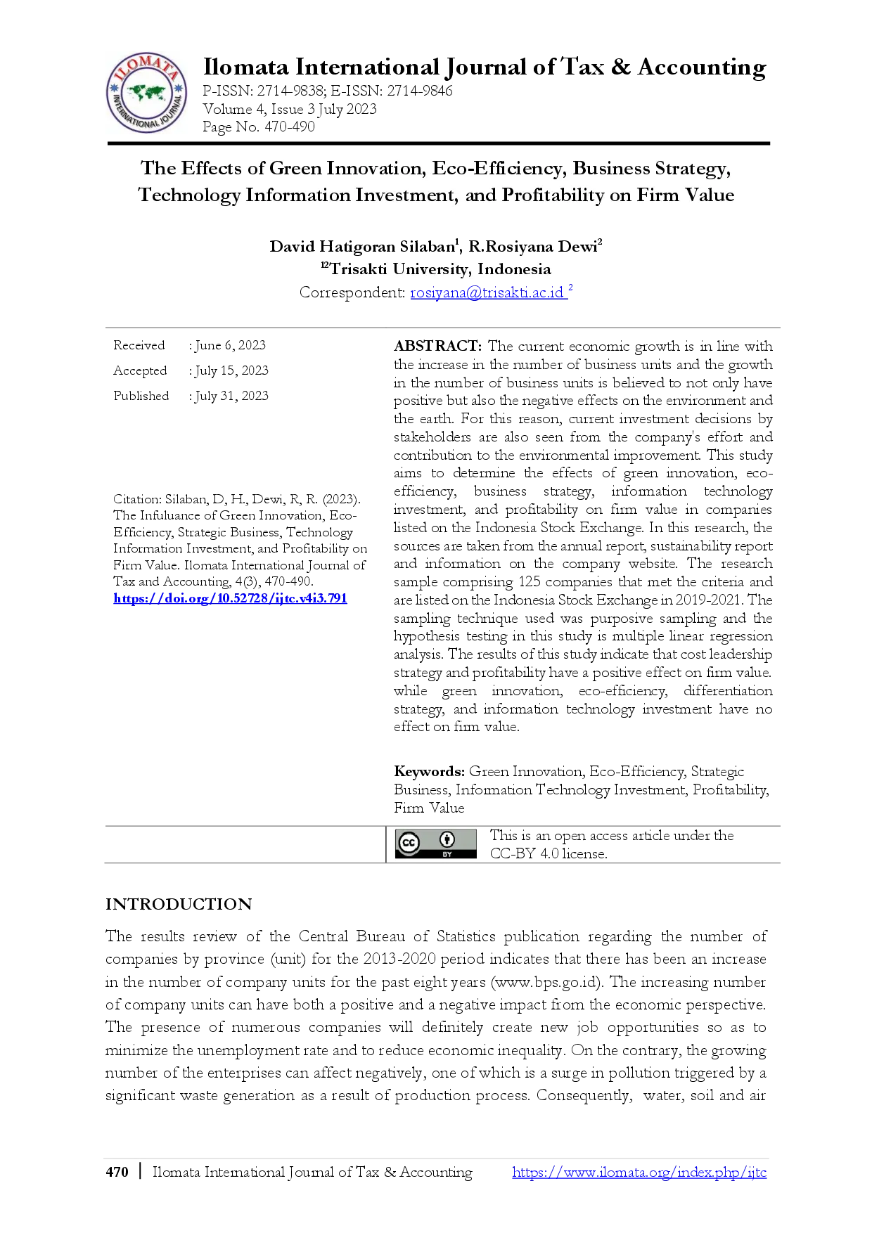 juris The Effects of Green Innovation Eco Efficiency Business Strategy Technology Information Investment and Profitability on Firm Value