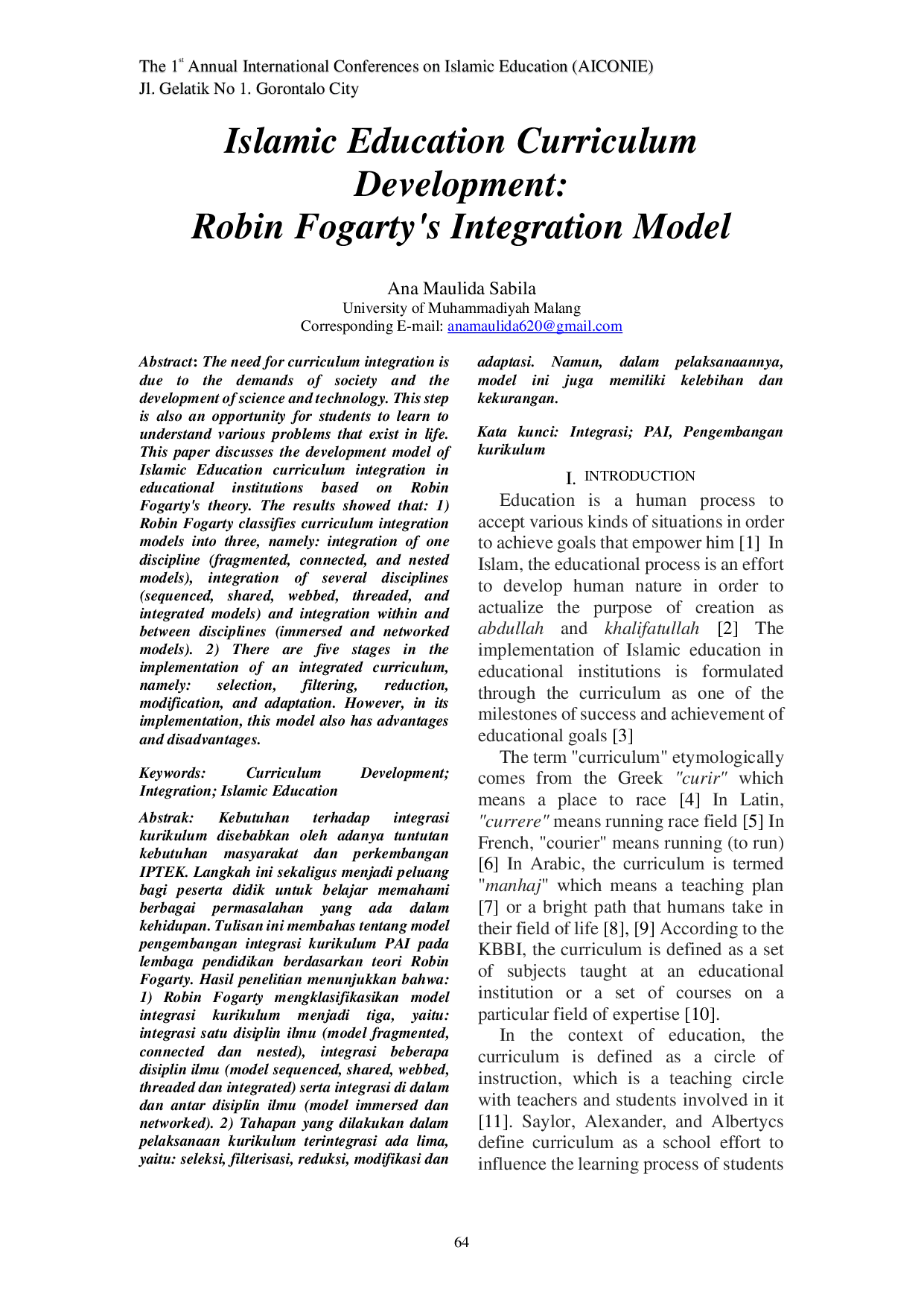 JURIS Islamic Education Curriculum Development Robin Fogarty s Integration Model