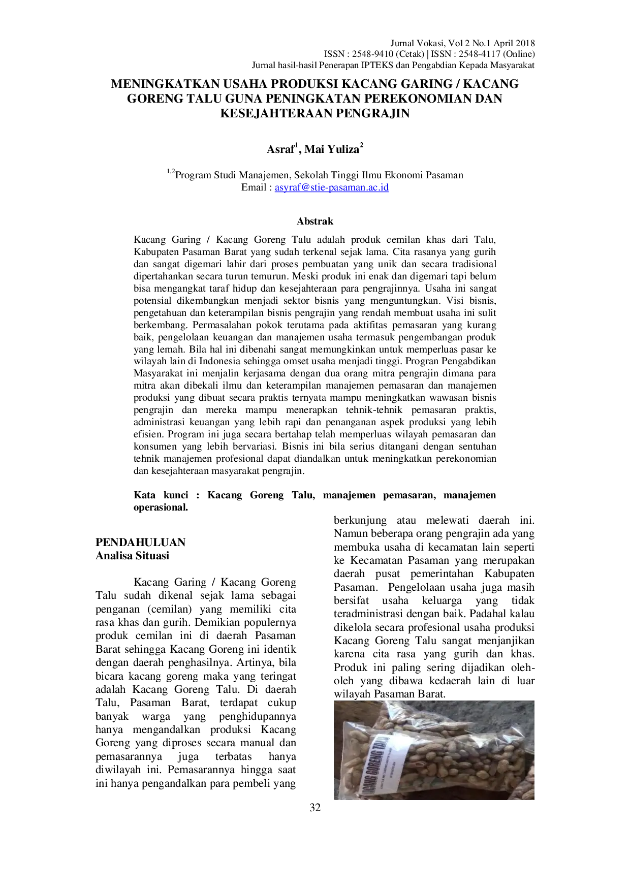 JURIS Meningkatkan Usaha Produksi Kacang Garing Kacang Goreng Talu Guna Peningkatan Perekonomian Dan Kesejahteraan Pengrajin