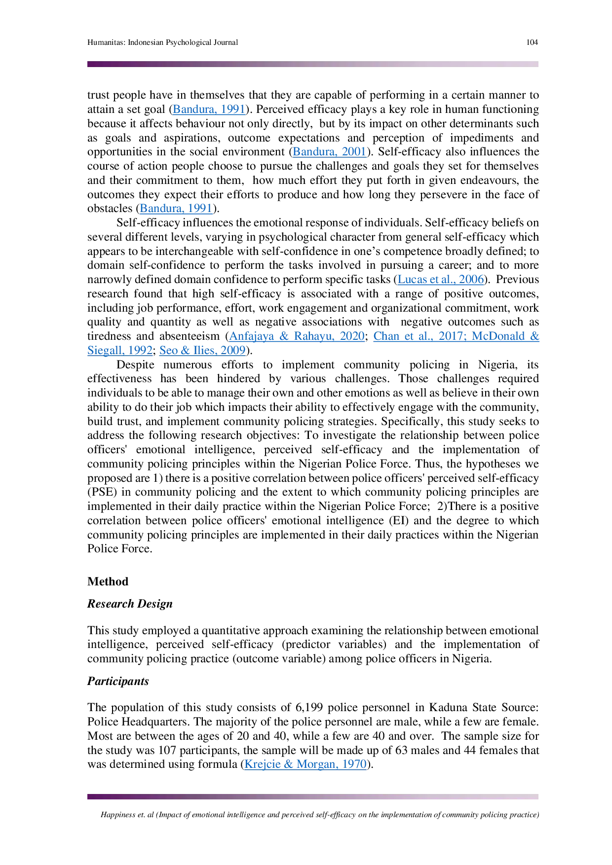 JURIS Impact of emotional intelligence and perceived self efficacy on the implementation of community policing practice