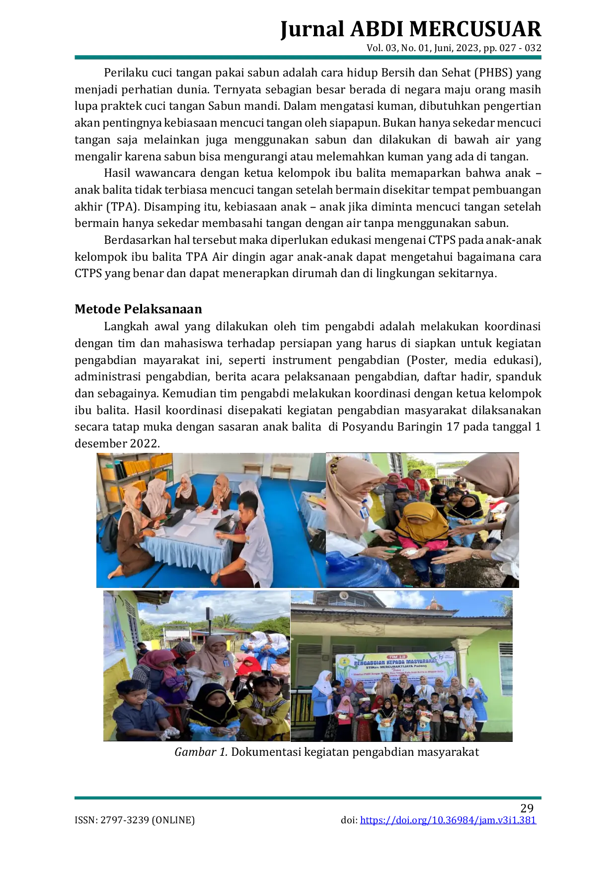 JURIS Simulasi PHBS dengan Metode Cuci Tangan Pakai Sabun CTPS pada Anak Balita