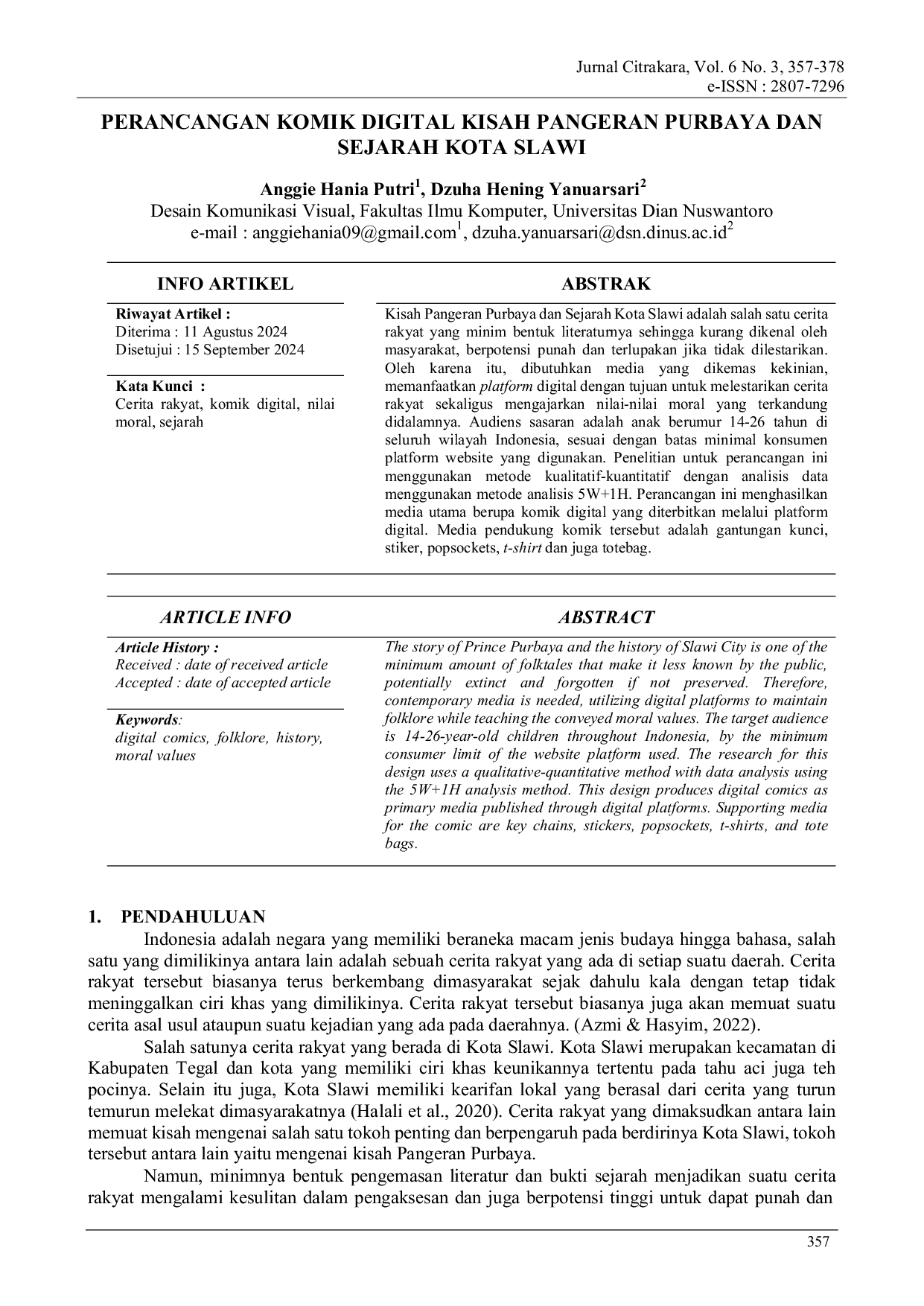 JURIS Perancangan Komik Digital Kisah Pangeran Purbaya dan Sejarah Kota Slawi