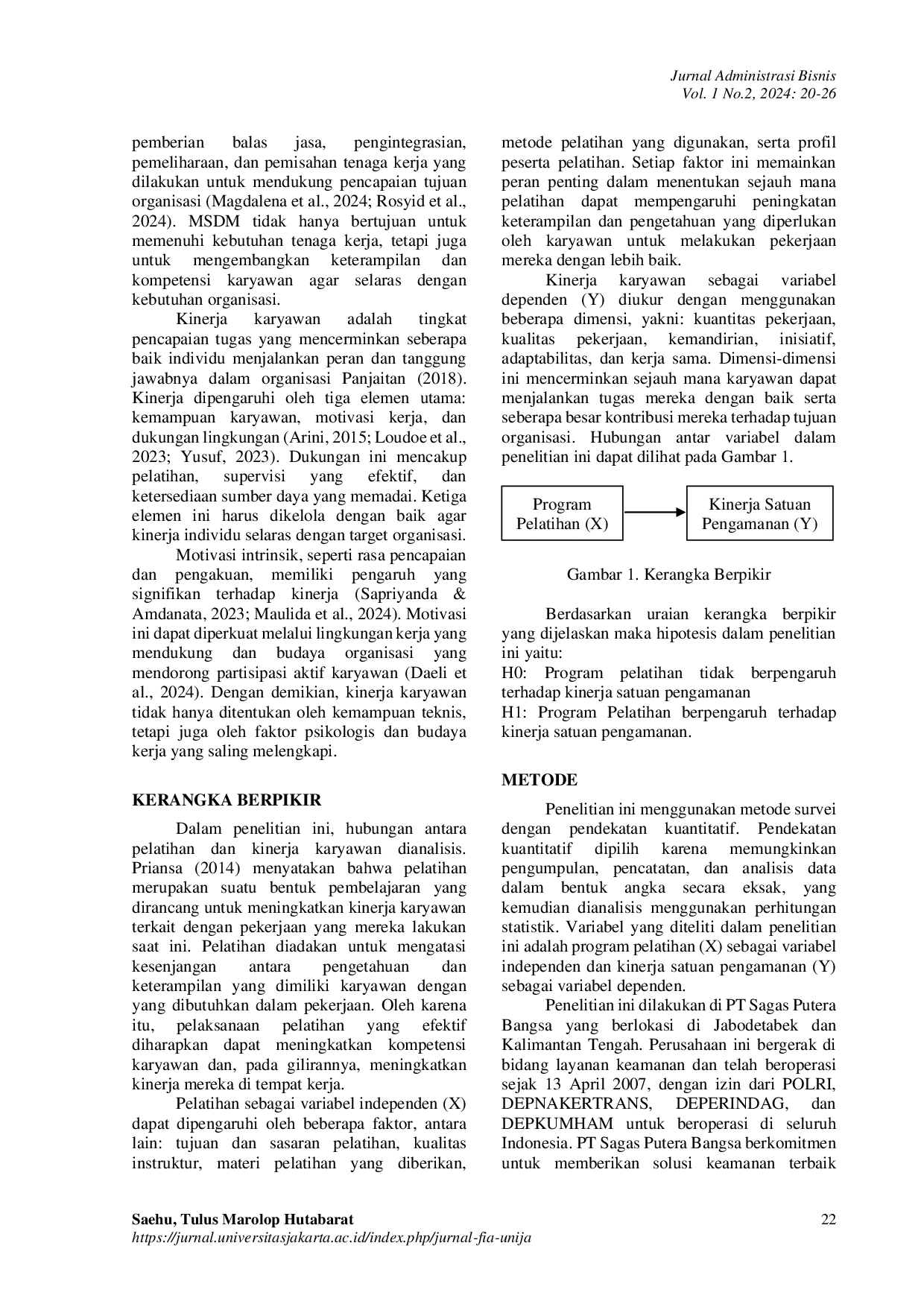 JURIS Dampak Program Pelatihan terhadap Kinerja Satuan Pengamanan Satpam di PT Sagas Putera Bangsa
