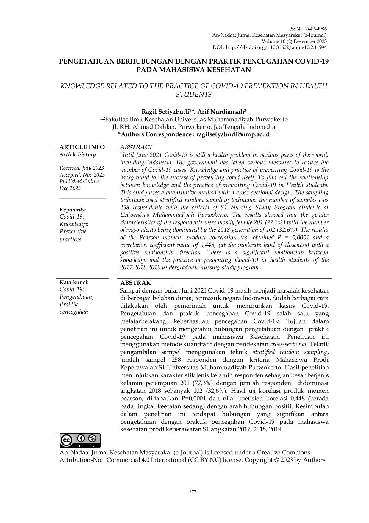 JURIS Pengetahuan Berhubungan Dengan Praktik Pencegahan Covid 19 Pada Mahasiswa Kesehatan