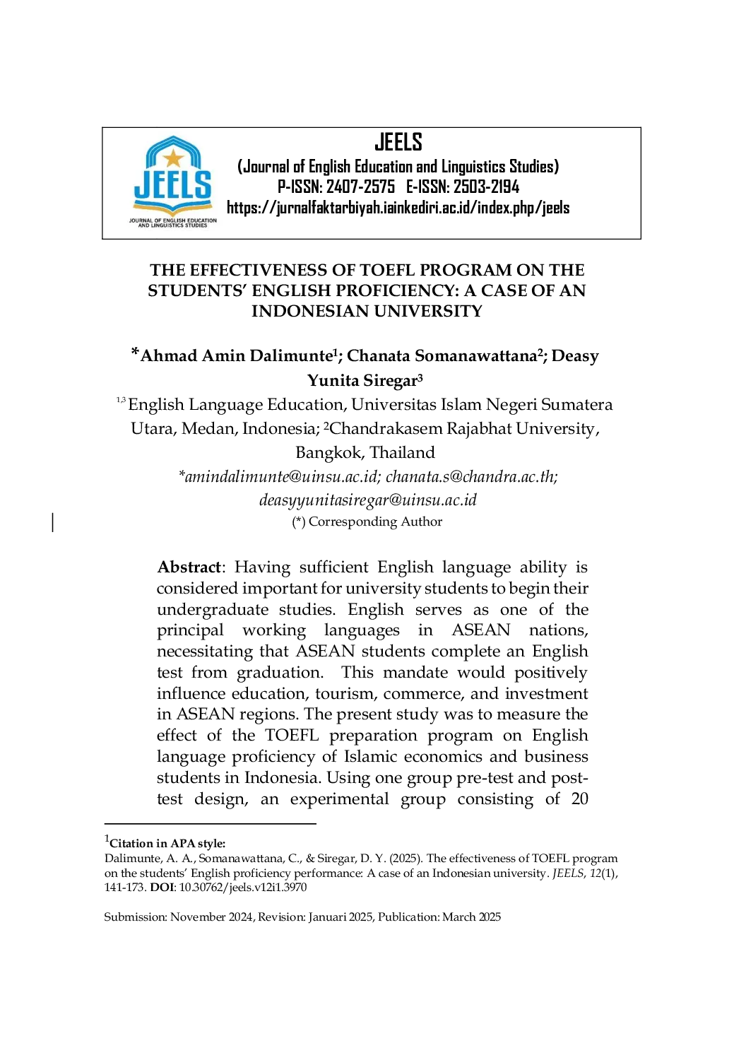 JURIS The Effectiveness of TOEFL Program on the Students English Proficiency A Case of an Indonesian University