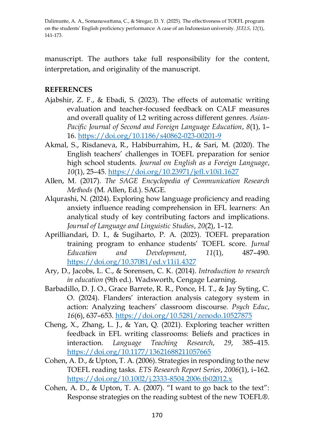 JURIS The Effectiveness of TOEFL Program on the Students English Proficiency A Case of an Indonesian University