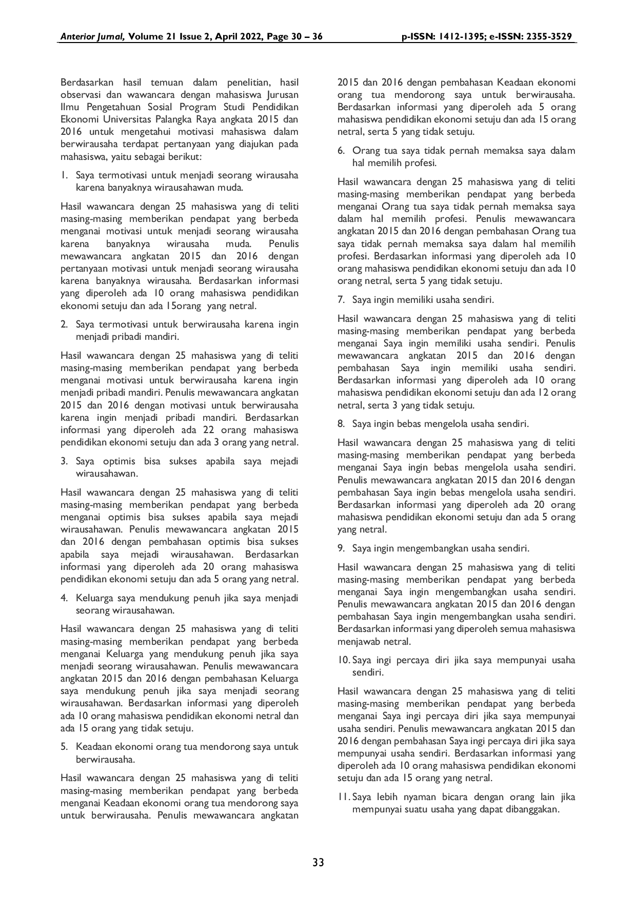 JURIS Motivasi Berwirausaha Mahasiswa Pendidikan Ekonomi FKIP Universitas Palangka Raya