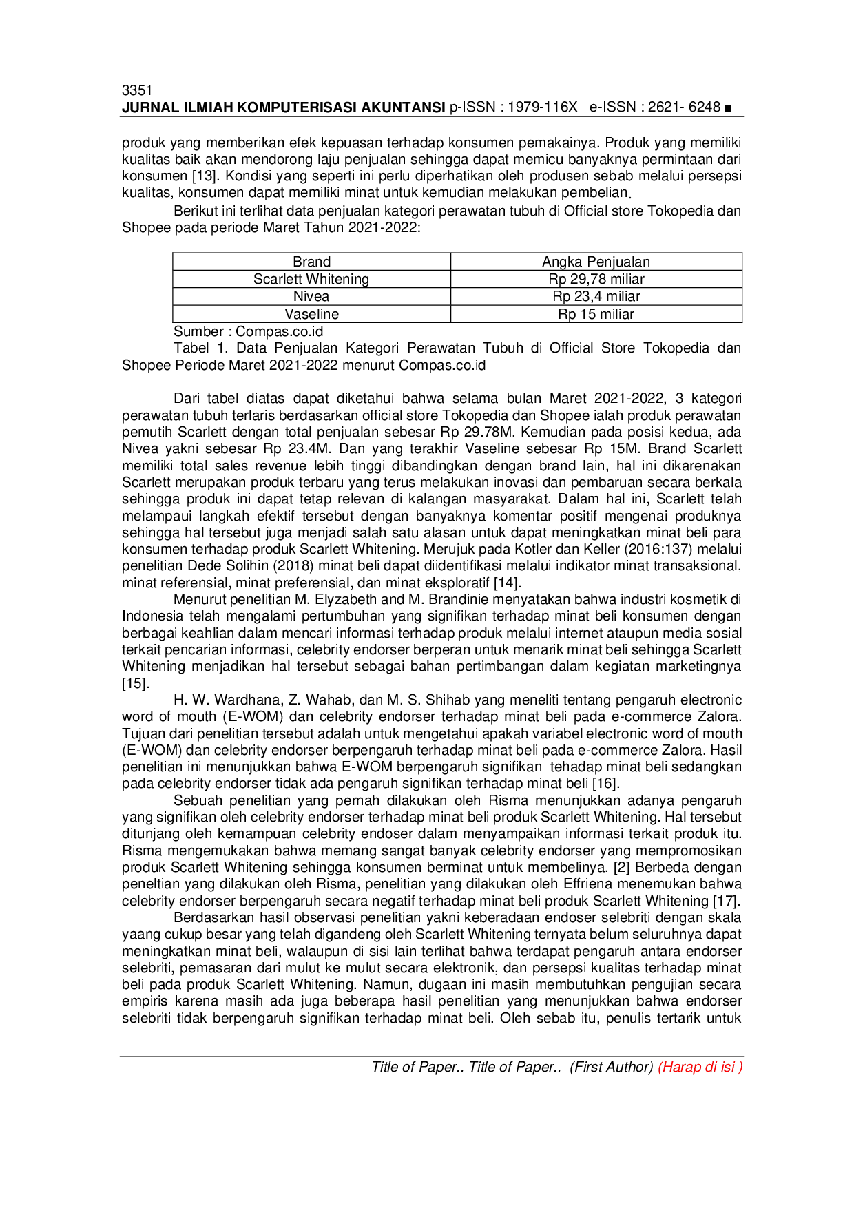 JURIS Endorser Selebriti Pemasaran dari Mulut ke Mulut Secara Elektronik dan Persepsi Kualitas terhadap Minat Beli Scarlett Whitening