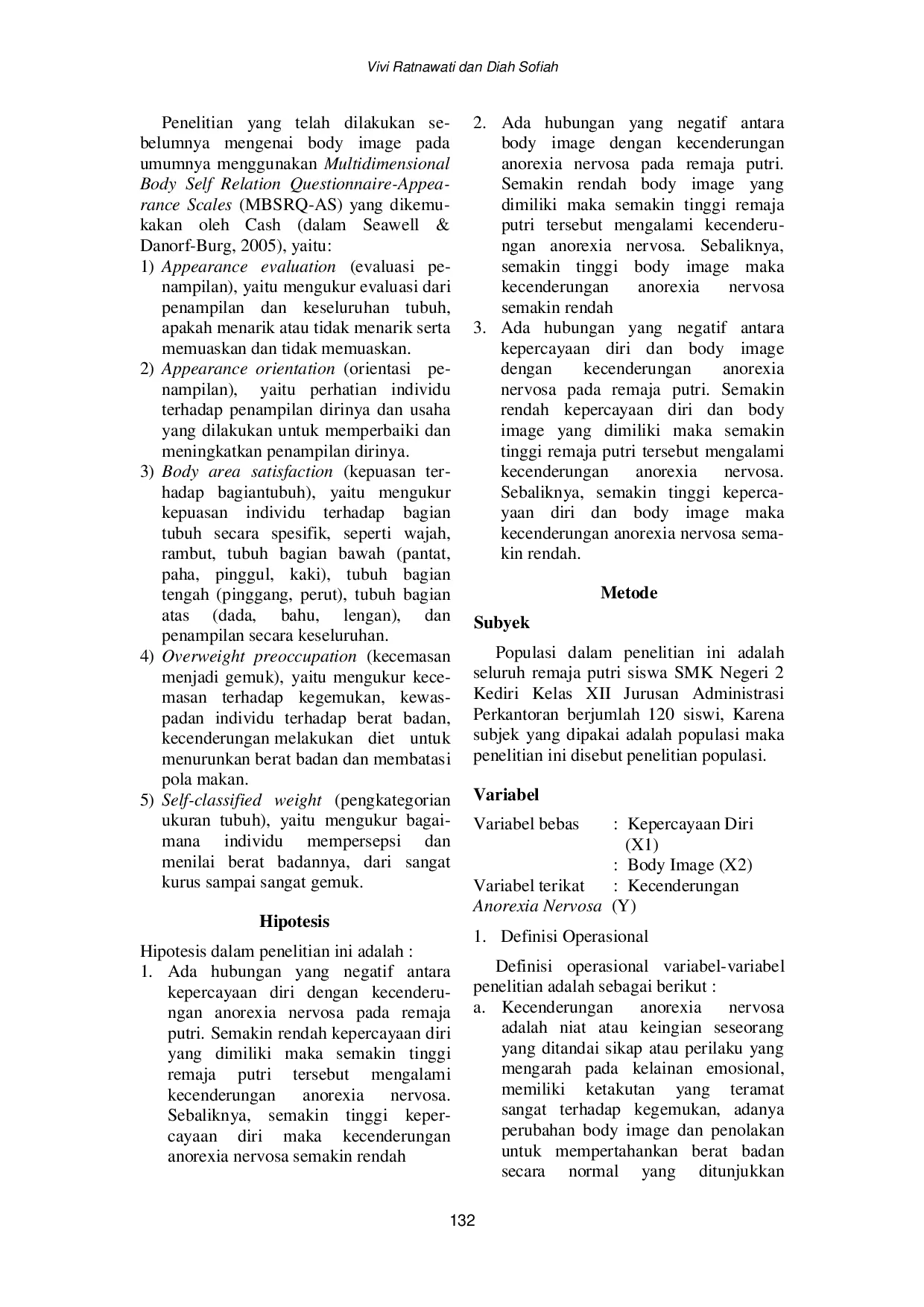 JURIS Percaya Diri Body Image dan Kecenderungan Anorexia Nervosa Pada Remaja Putri