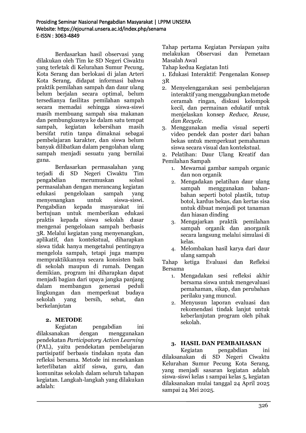 JURIS Belajar Sambil Bermain Edukasi Praktis 3R untuk Siswa Sekolah Dasar