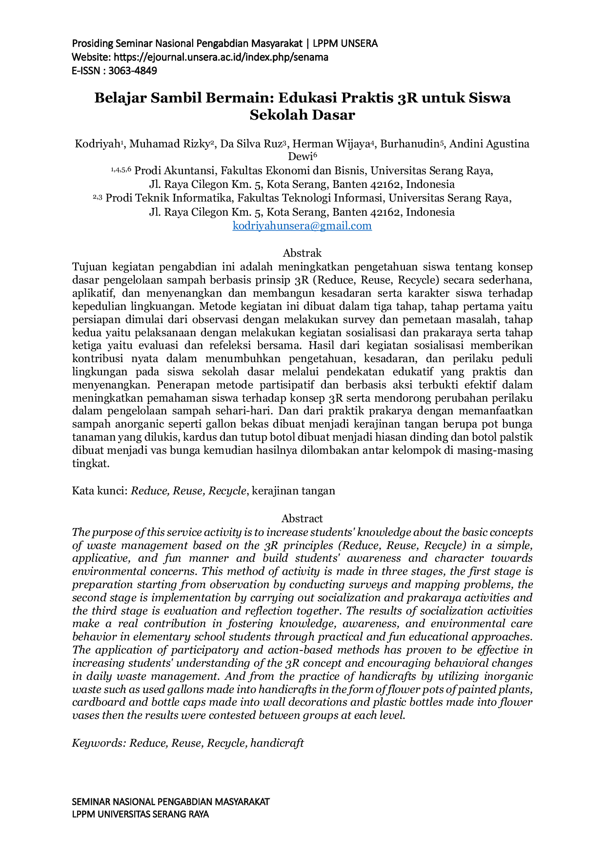 JURIS Belajar Sambil Bermain Edukasi Praktis 3R untuk Siswa Sekolah Dasar