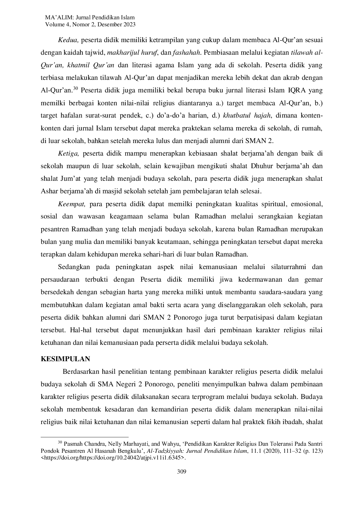 JURIS Pembinaan Karakter Religius Peserta Didik Melalui Budaya Sekolah di SMAN 2 Ponorogo