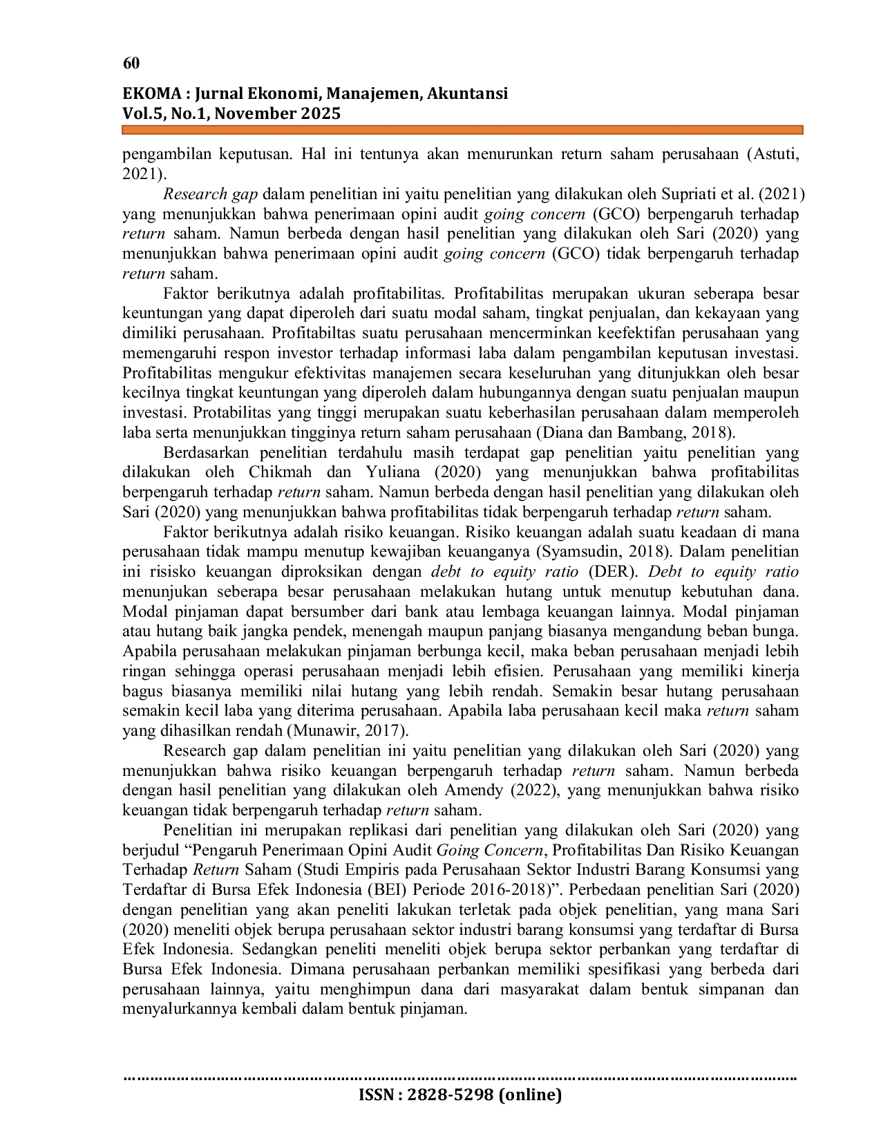 JURIS Pengaruh Penerimaan Opini Audit Going Concern Profitabilitas Dan Risiko Keuangan Terhadap Return Saham