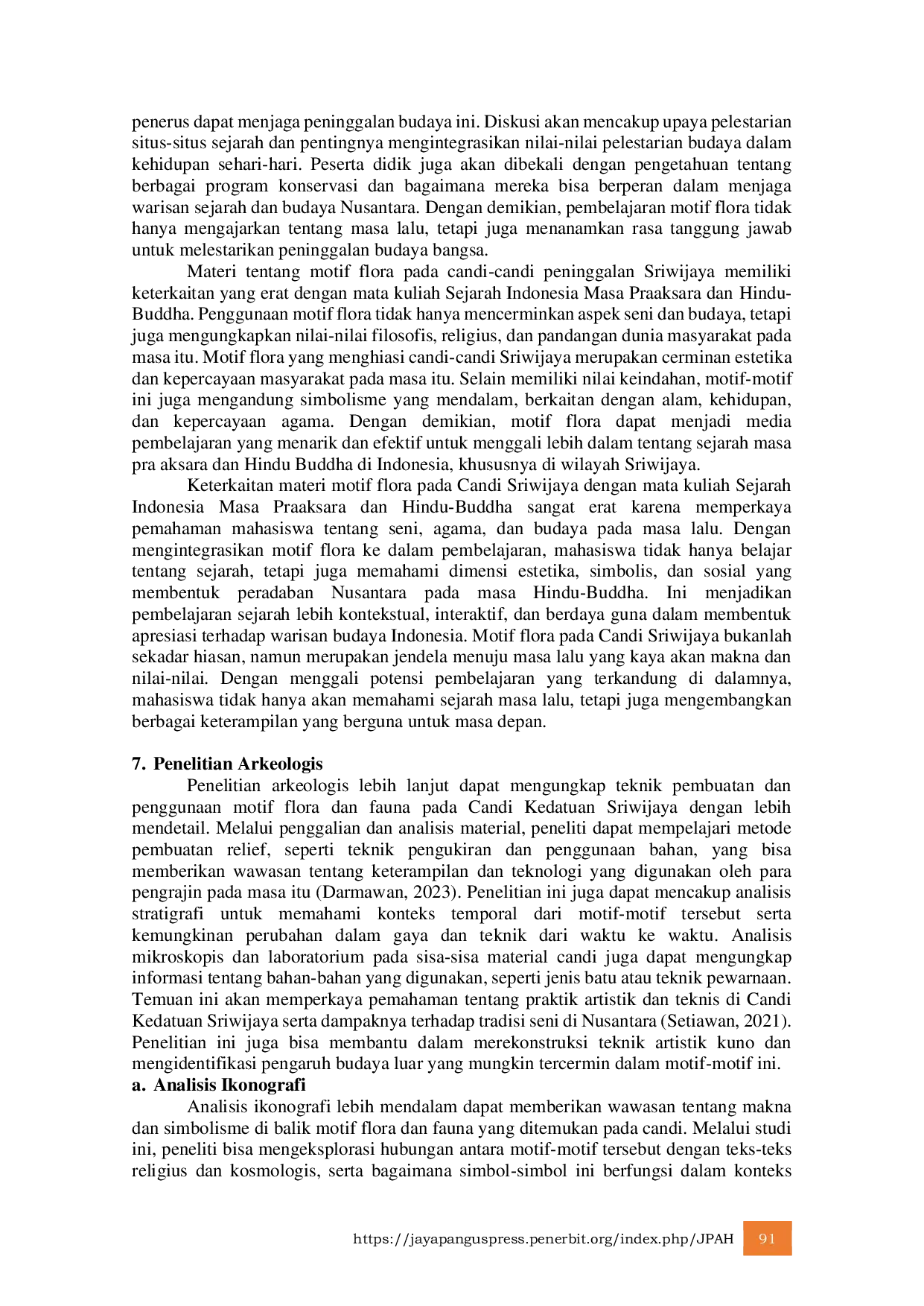 JURIS Motif Flora Dan Fauna Pada Candi Hindu Masa Kedatuan Sriwijaya Untuk Pembelajaran Sejarah