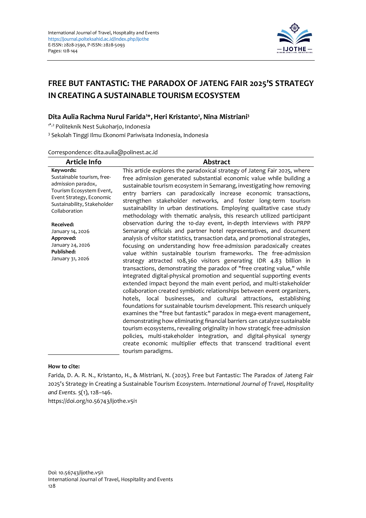 JURIS Free But Fantastic The Paradox of Jateng Fair 2025 s Strategy in Creating a Sustainable Tourism Ecosystem