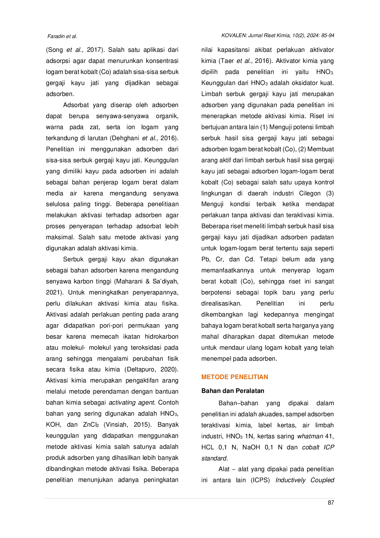 JURIS Optimalisasi Limbah Serbuk Gergaji Kayu Jati Tectona grandis L f Sebagai Adsorben Logam Berat Kobalt Co dengan Metode Aktivasi Kimia
