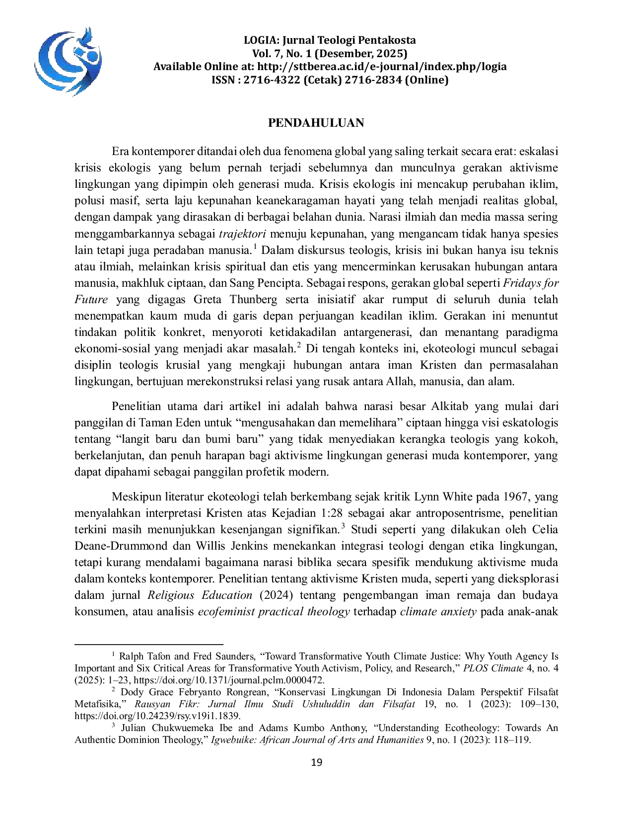 JURIS Dari Eden ke Pembaruan Ekoteologi Narasi Biblika dan Aktivisme Lingkungan Anak Muda