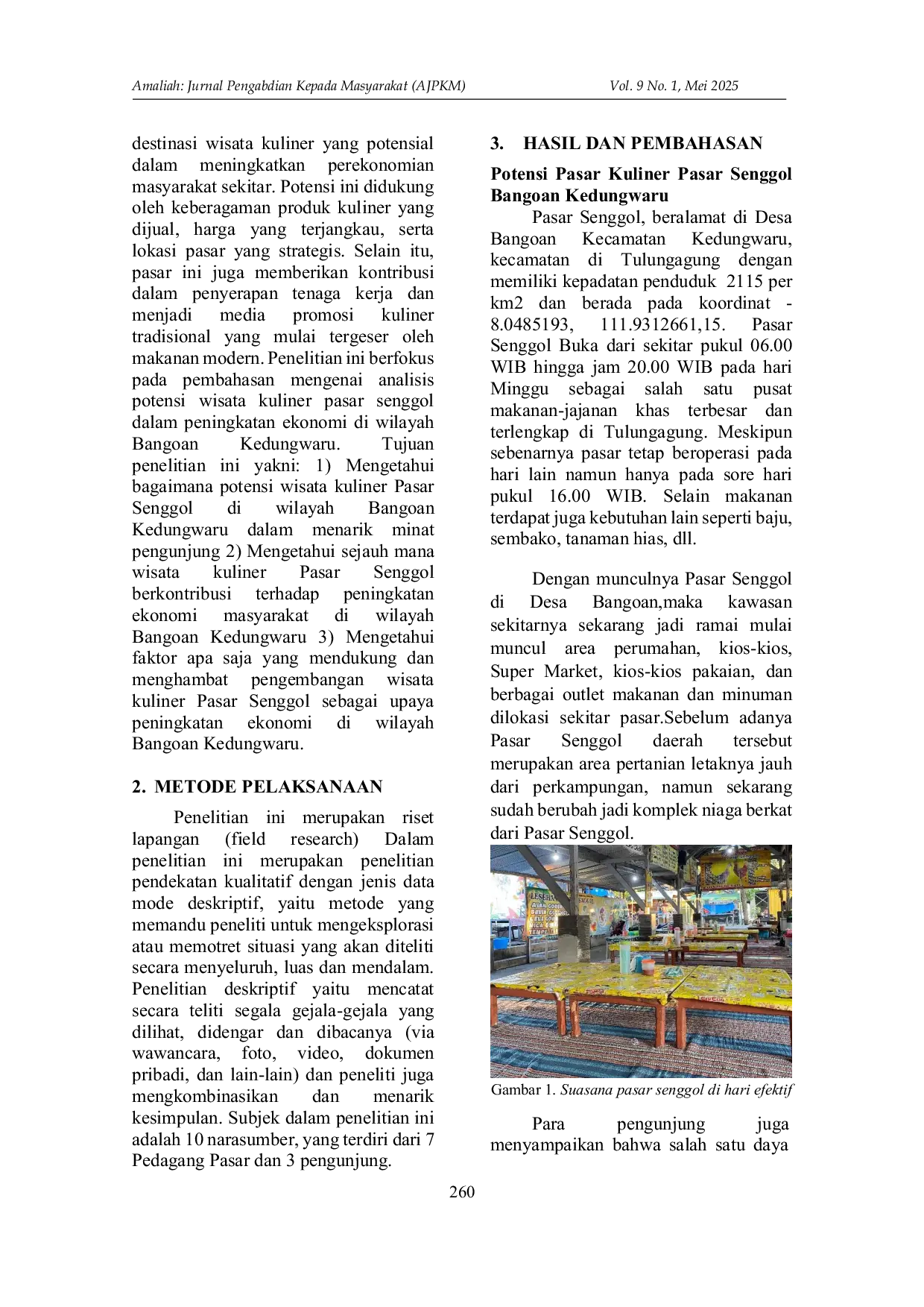 JURIS Potensi Wisata Kuliner Pasar Senggol Dalam Peningkatan Ekonomi Di Wilayah Bangoan Kedungwaru