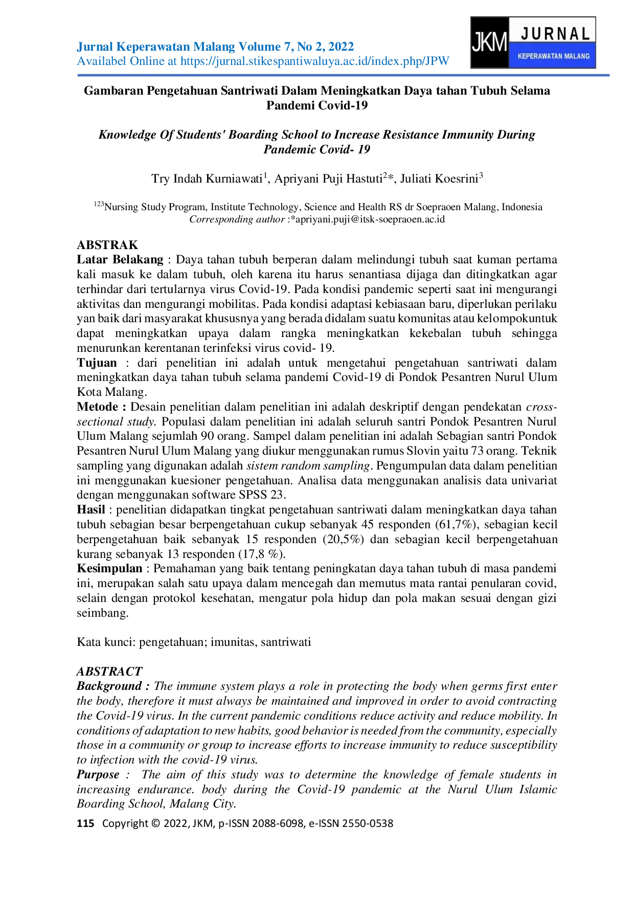 juris Knowledge Of Students Boarding School to Increase Resistance Immunity During Pandemic Covid 19